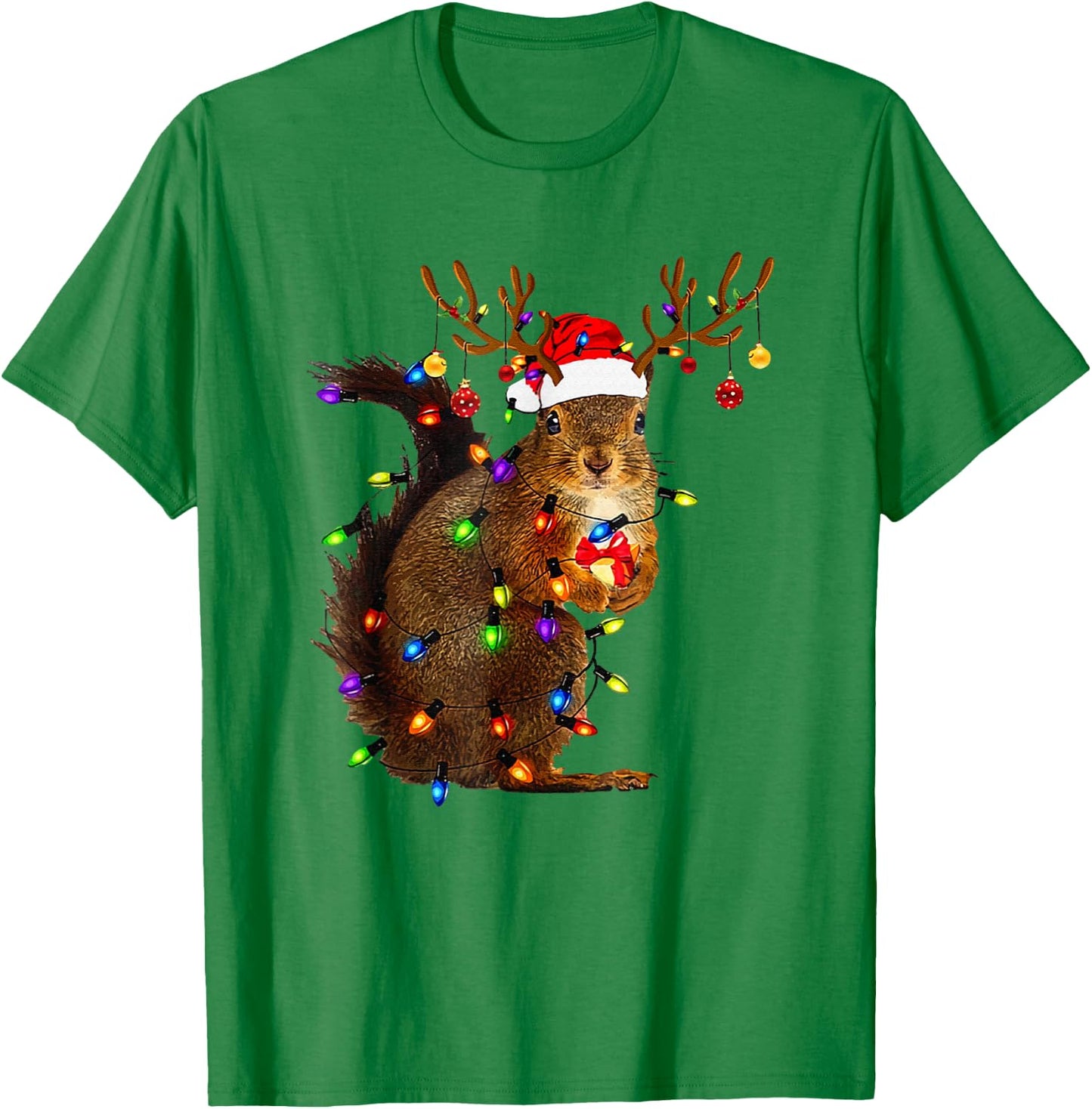 Cute Squirrel Christmas Xmas Lights Santa Squirrel Women Men T-Shirt - T-Shirt | Irish Green