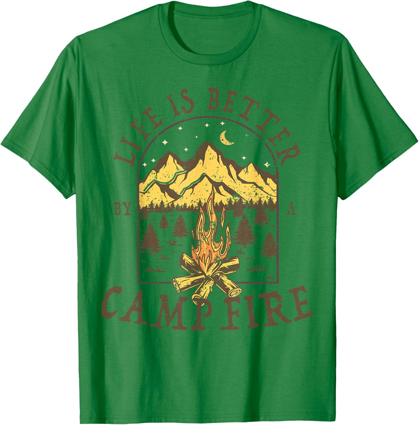 Life is Better By A Campfire Camping Hiking Fishing Outdoor T-Shirt - T-Shirt | Irish Green