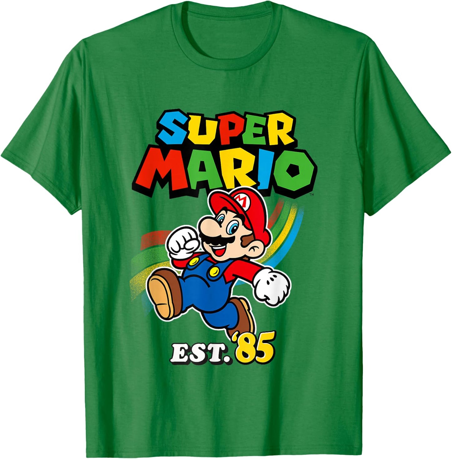 Super Mario Est. '85 Iconic Colorful Retro Big Chest Logo T-Shirt - T-Shirt | Irish Green