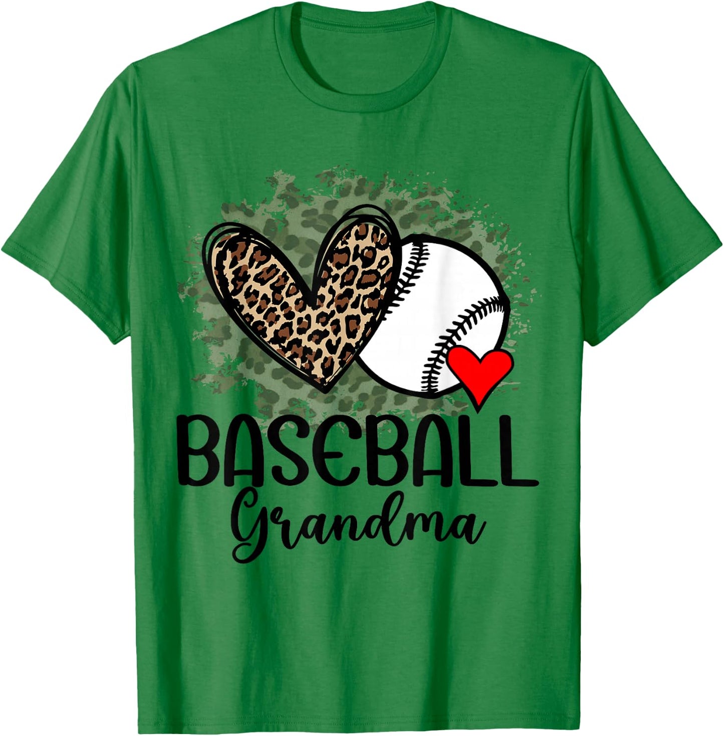 Baseball Grandma Funny Leopard Heart Proud Baseball Grandma T-Shirt - T-Shirt | Irish Green