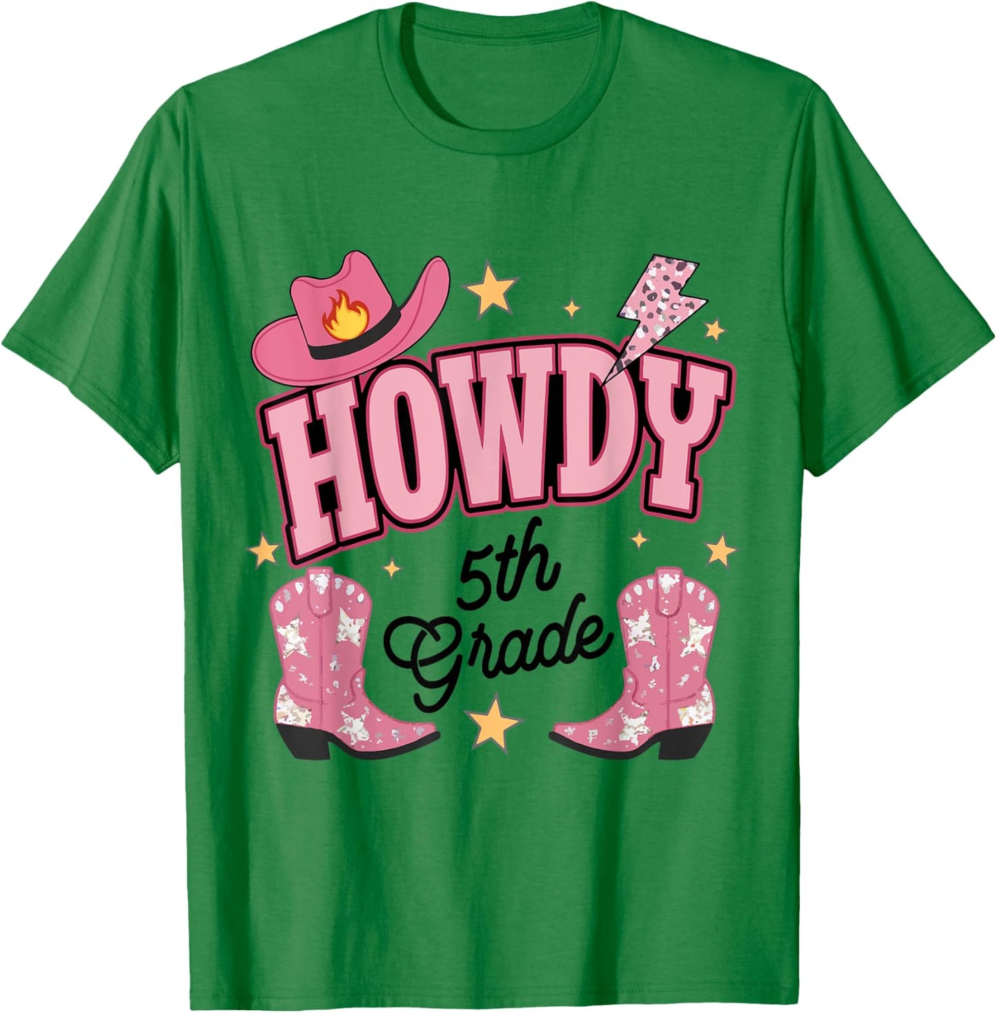 Western Howdy Fifth Grade Back To School 5th Grade Teacher Women Girls Kids T-Shirt - T-Shirt | Irish Green