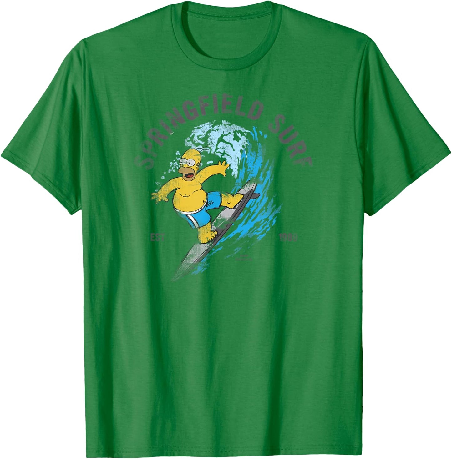 The Simpsons Homer Springfield Surf 1989 Distressed C2 T-Shirt - T-Shirt | Irish Green