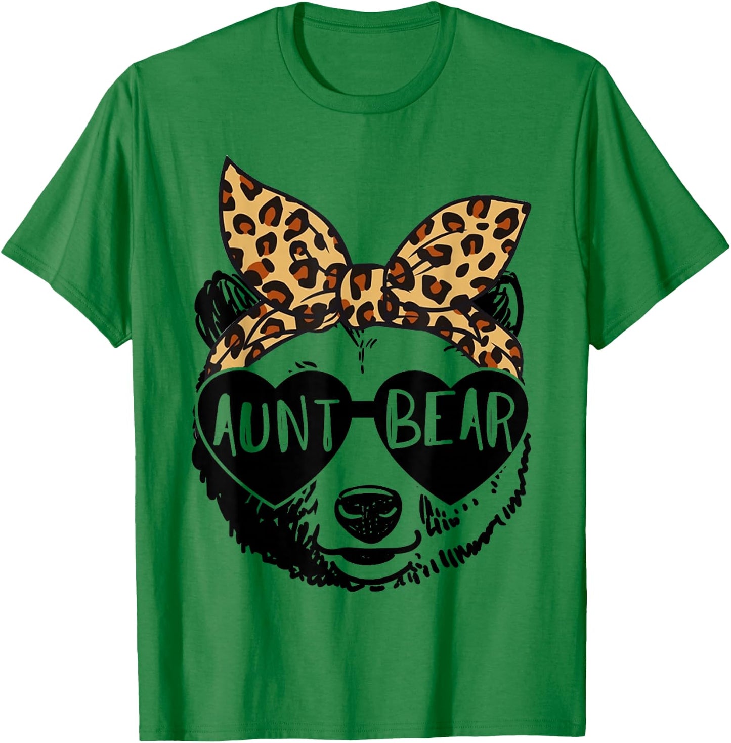 Aunt Bear Face Sunglasses Leopard Print Auntie Mother's Day T-Shirt - T-Shirt | Irish Green