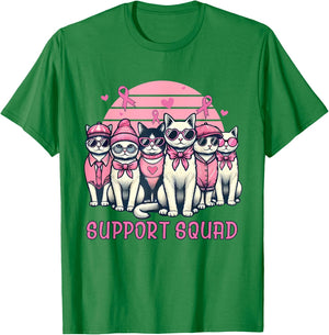 Support Squad Breast Cancer Women Cat Lover Pink Ribbon T-Shirt - T-Shirt | Irish Green