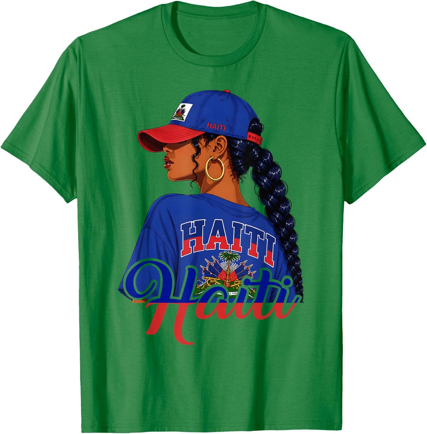 Haitian Girl Haiti Flag Proud Haitienne Afro Women Haiti T-Shirt - T-Shirt | Irish Green