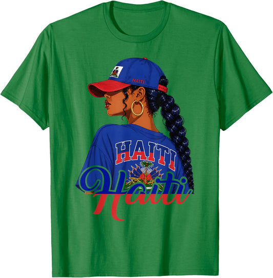Haitian Girl Haiti Flag Proud Haitienne Afro Women Haiti T-Shirt - T-Shirt | Irish Green