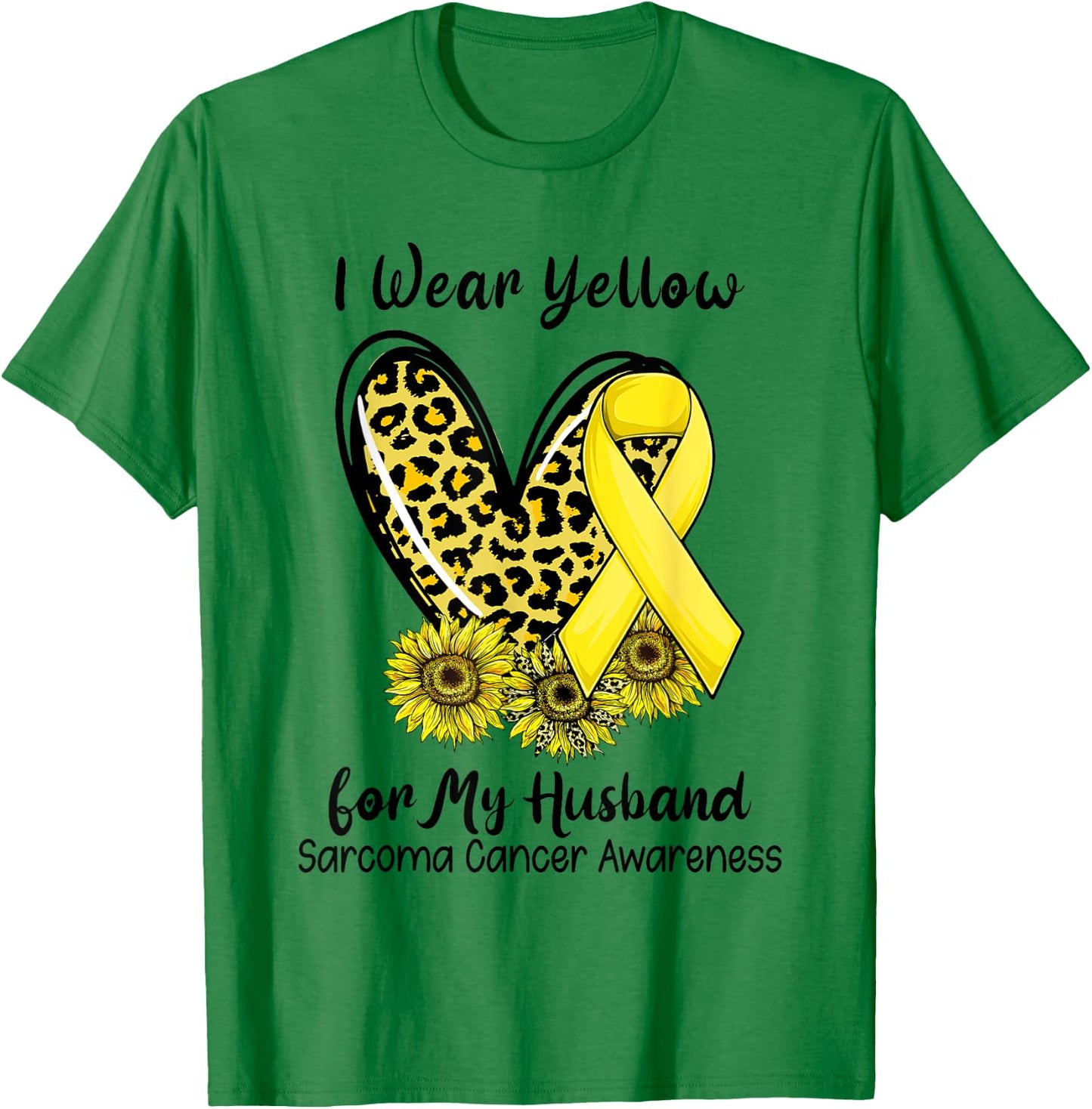 Leopard Heart I Wear Yellow For My Husband Sarcoma Cancer T-Shirt - T-Shirt | Irish Green