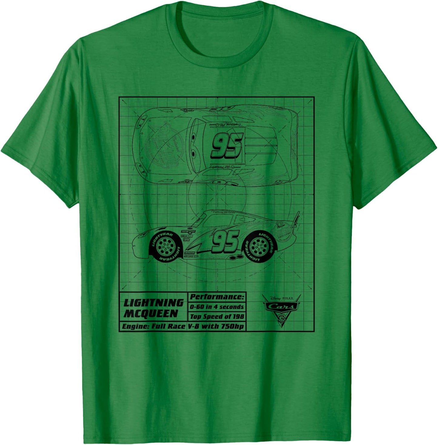 Cars Lightning McQueen Blueprint , White T-Shirt - T-Shirt | Irish Green