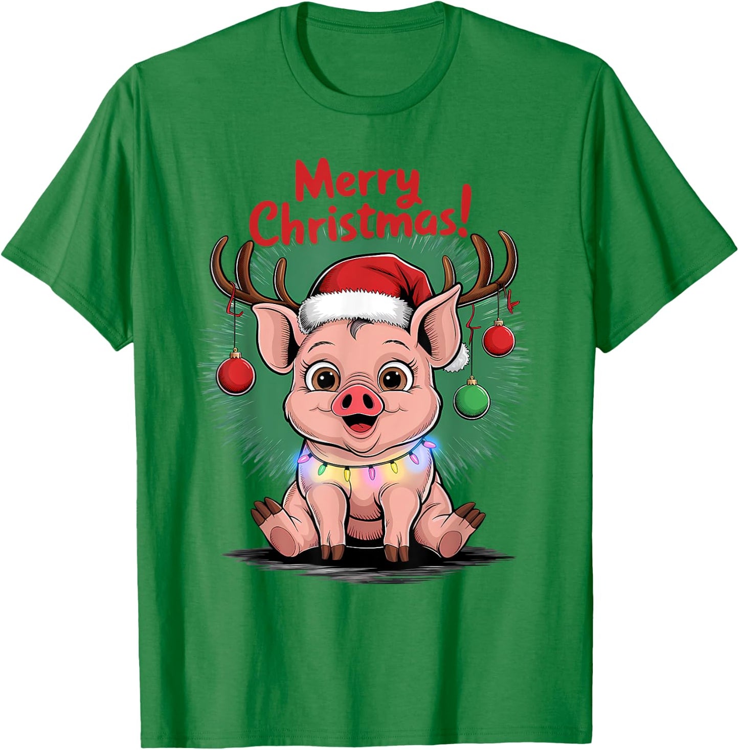 Pig Christmas Jumper, Merry Christmas Cute Funny Pigs T-Shirt - T-Shirt | Irish Green