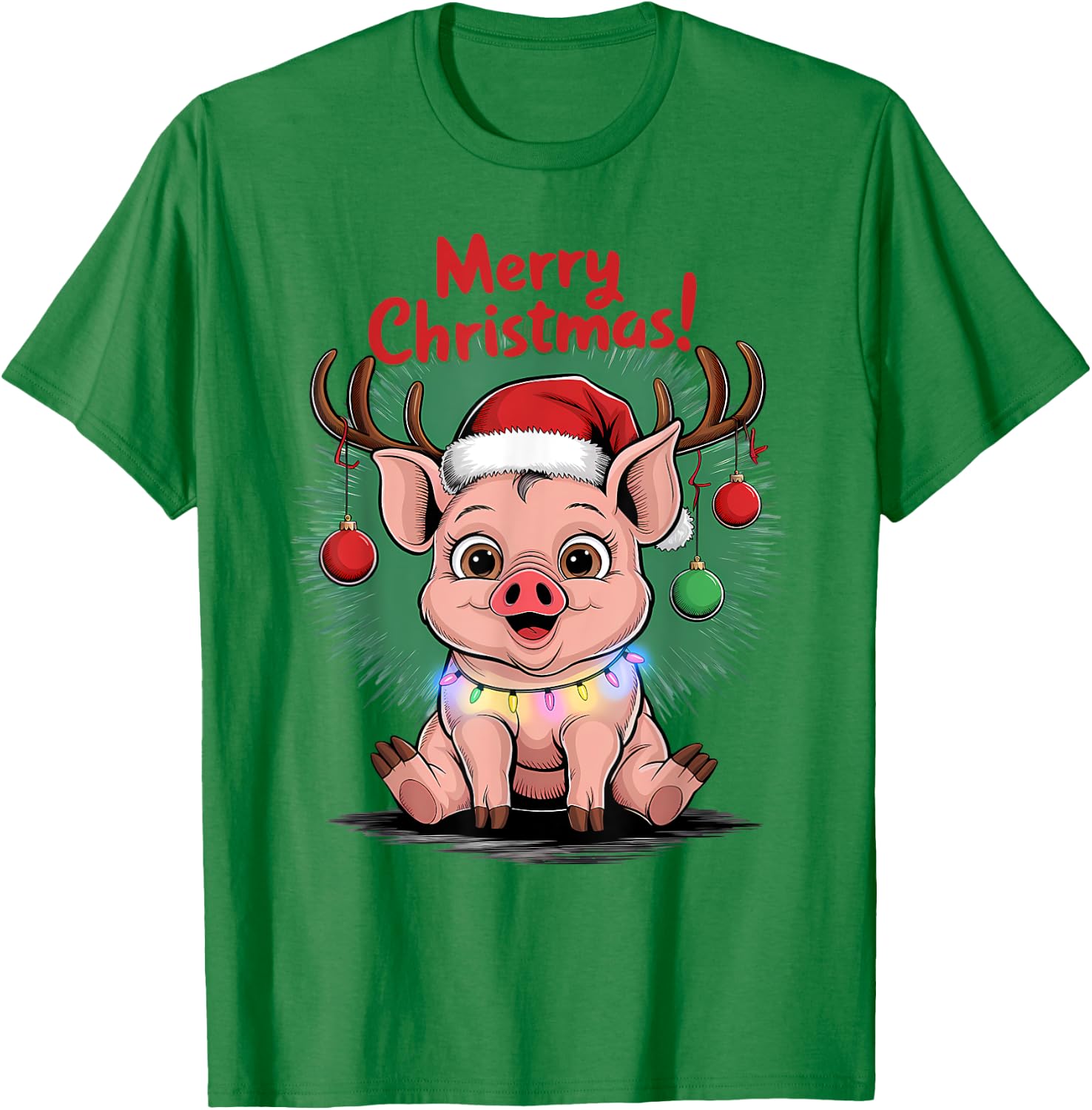 Pig Christmas Jumper, Merry Christmas Cute Funny Pigs T-Shirt - T-Shirt | Irish Green