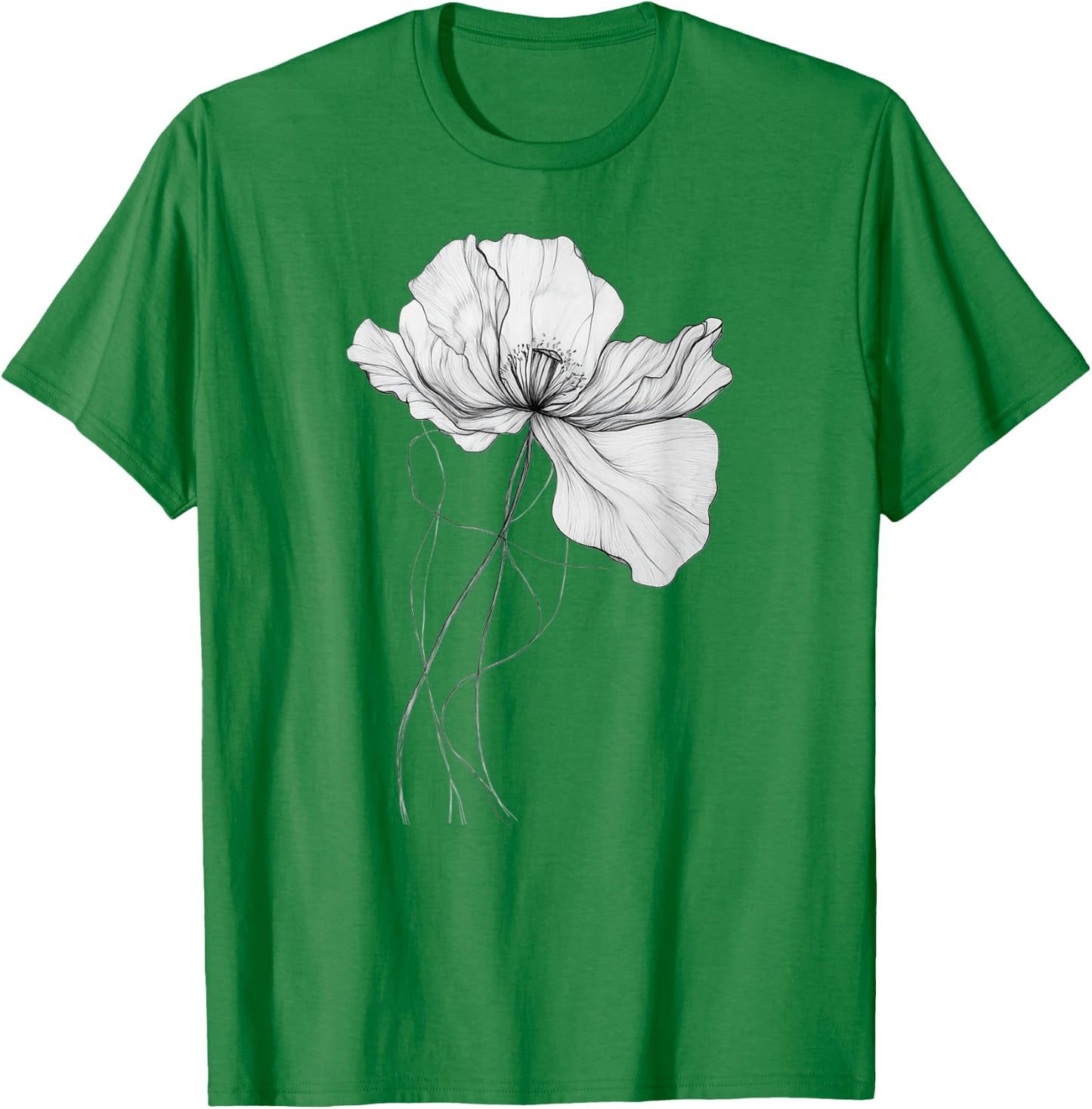 Poppy August Birth Flower Minimalistic Black and White T-Shirt - T-Shirt | Irish Green