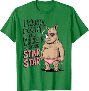 Funny Rhino I Wanna Count The Wrinkles On Your Stink Star T-Shirt - T-Shirt | Irish Green