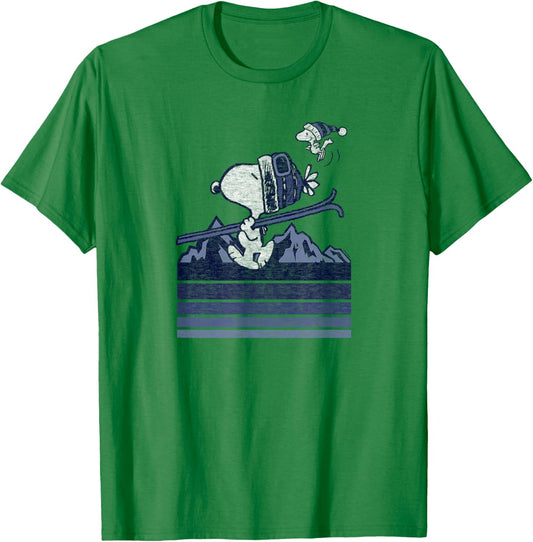 Peanuts Snoopy Woodstock Ski Stripes , White T-Shirt - T-Shirt | Irish Green