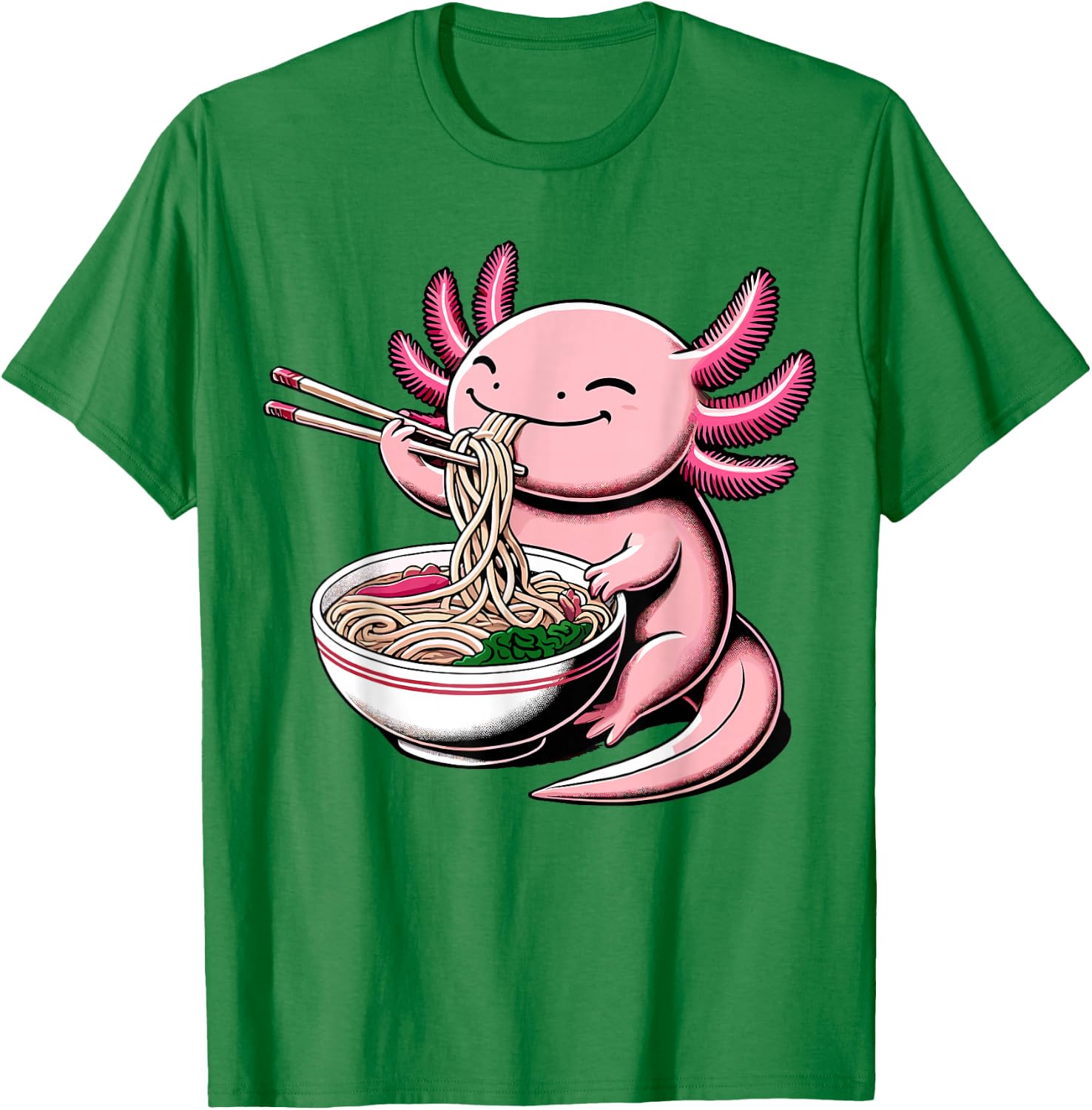 Axolotl Eating Ramen Noodles Kawaii Axolotl T-Shirt - T-Shirt | Irish Green