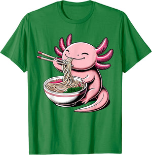 Axolotl Eating Ramen Noodles Kawaii Axolotl T-Shirt - T-Shirt | Irish Green