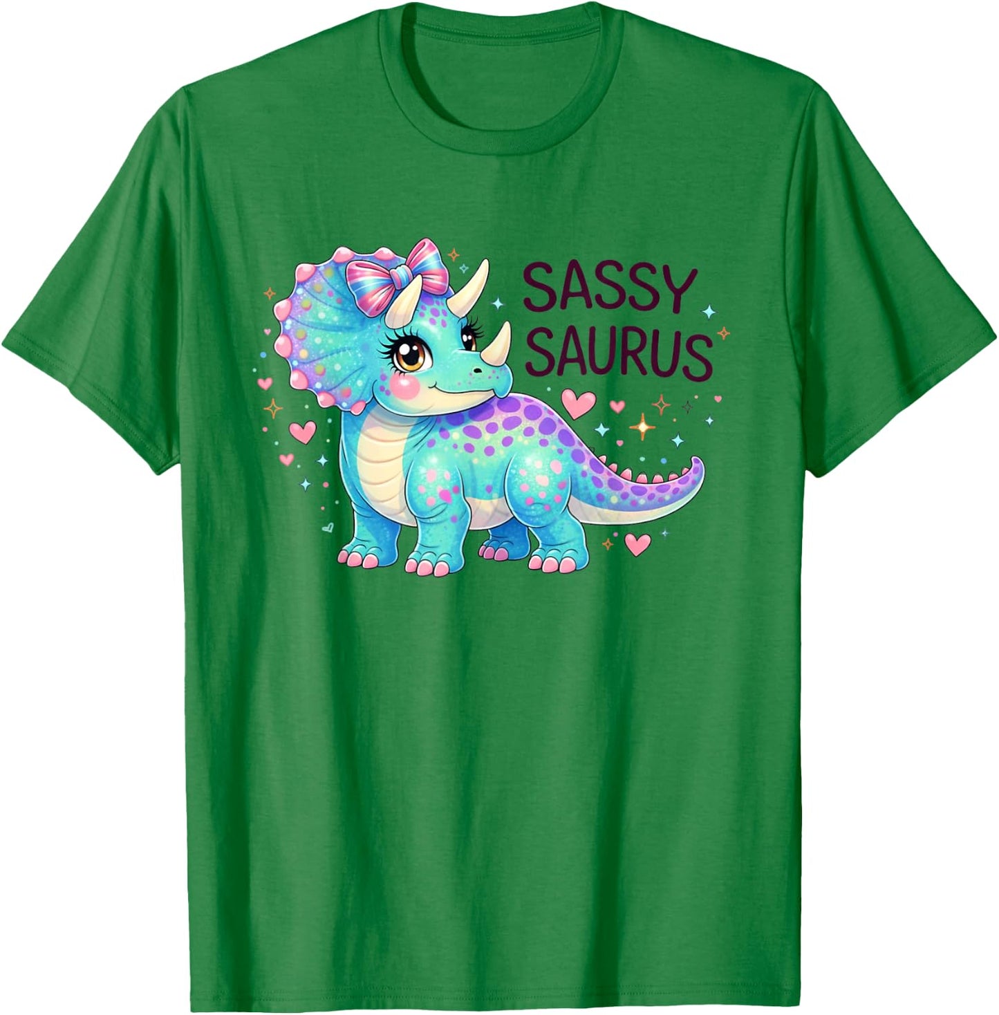 Sassy Saurus Cute Brachiosaurus Girls Toddlers Dinosaur Dino T-Shirt - T-Shirt | Irish Green