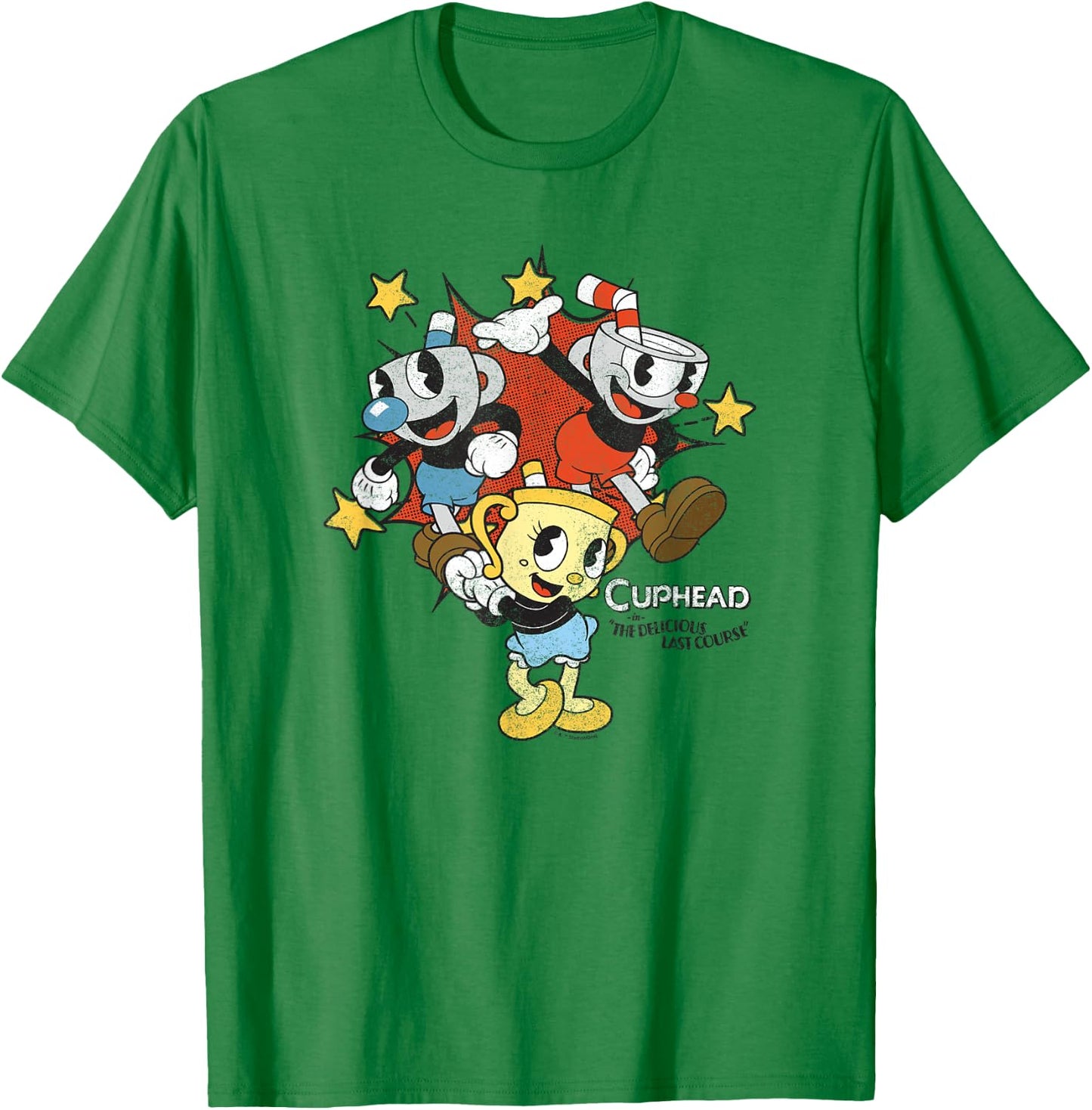 Cuphead: The Delicious Last Course Characters Group Shot T-Shirt - T-Shirt | Irish Green