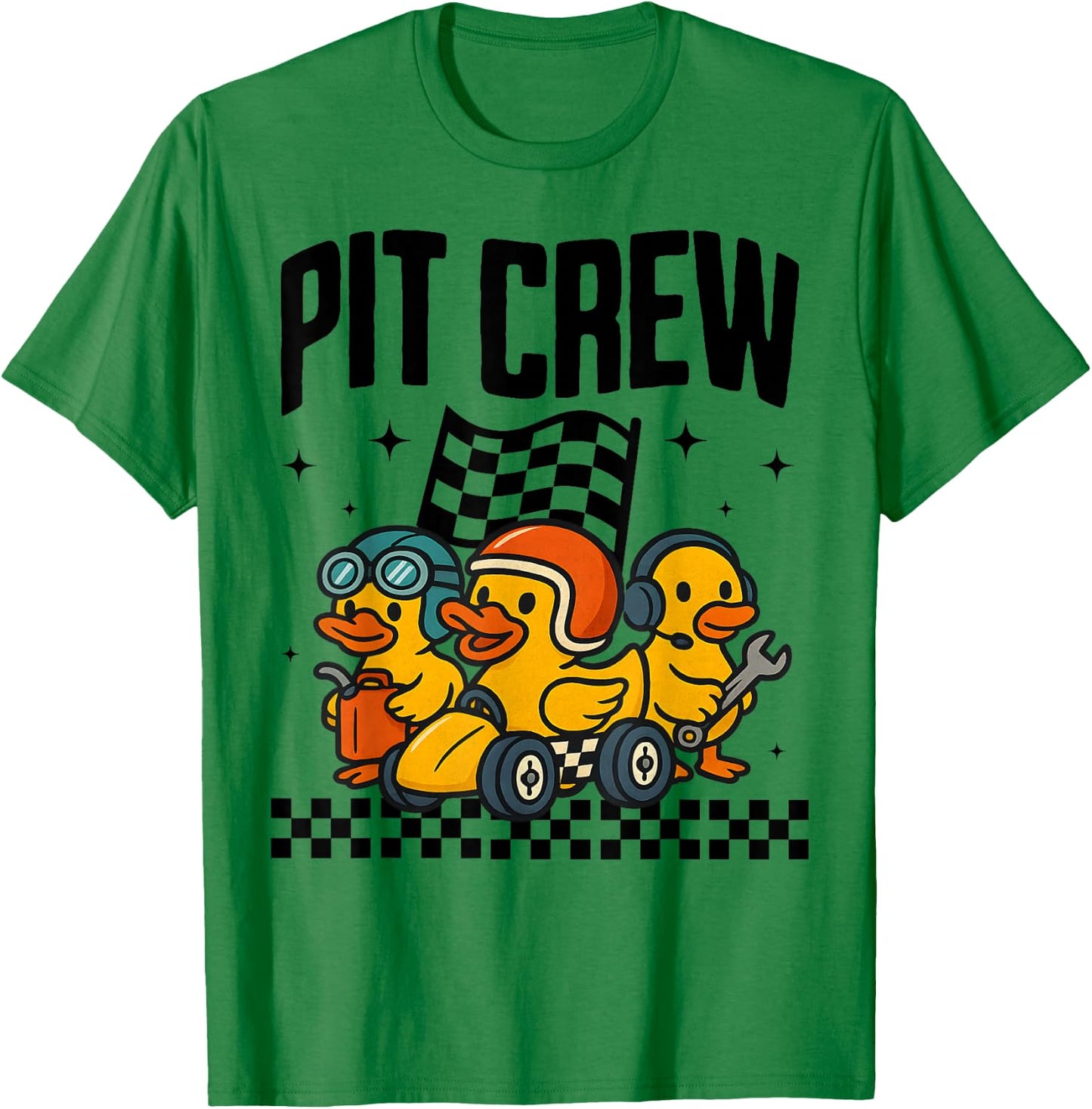 Checkered Rubber Ducky Racing Birthday Pit Crew Matching Car T-Shirt - T-Shirt | Irish Green