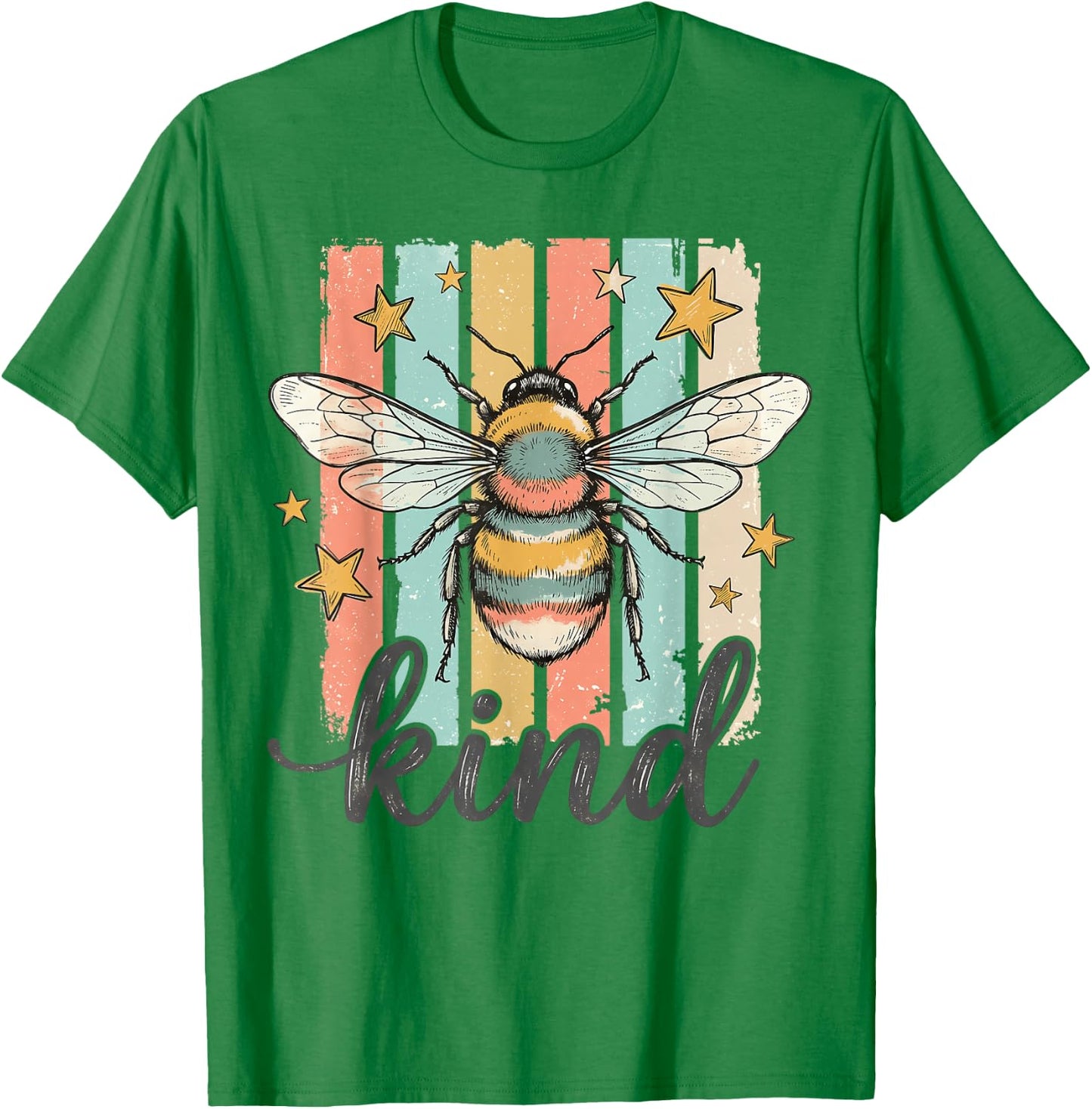 Bee Kind Vintage Bumblebee Retro Striped Graphic T-Shirt - T-Shirt | Irish Green