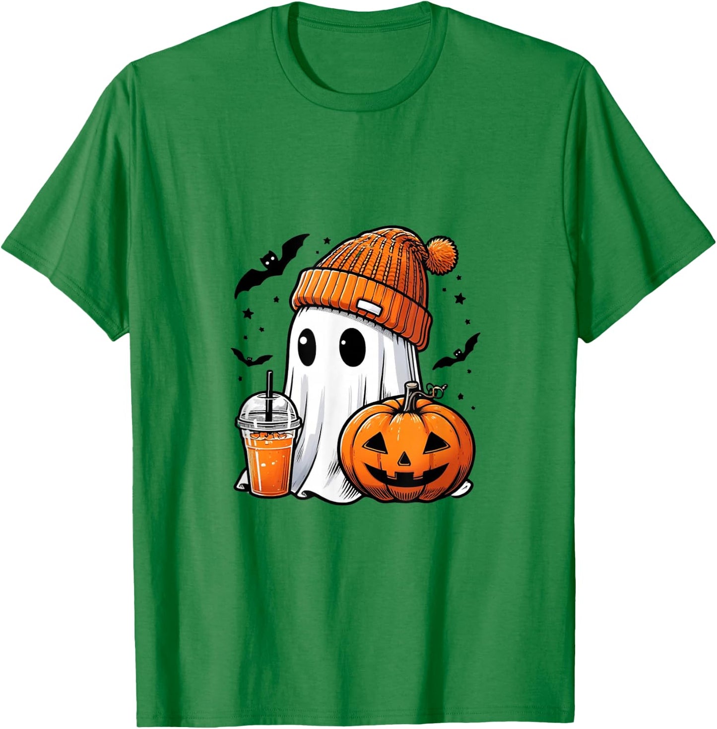 Cute Halloween Ghost with Pumpkin T-Shirt - T-Shirt | Irish Green