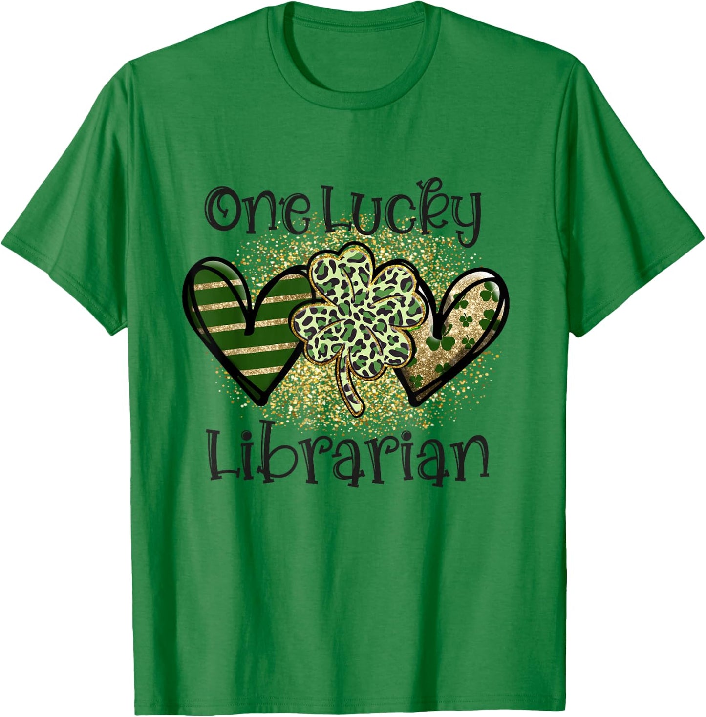 One Lucky Librarian St Patricks Day Leopard Shamrock Library T-Shirt - T-Shirt | Irish Green