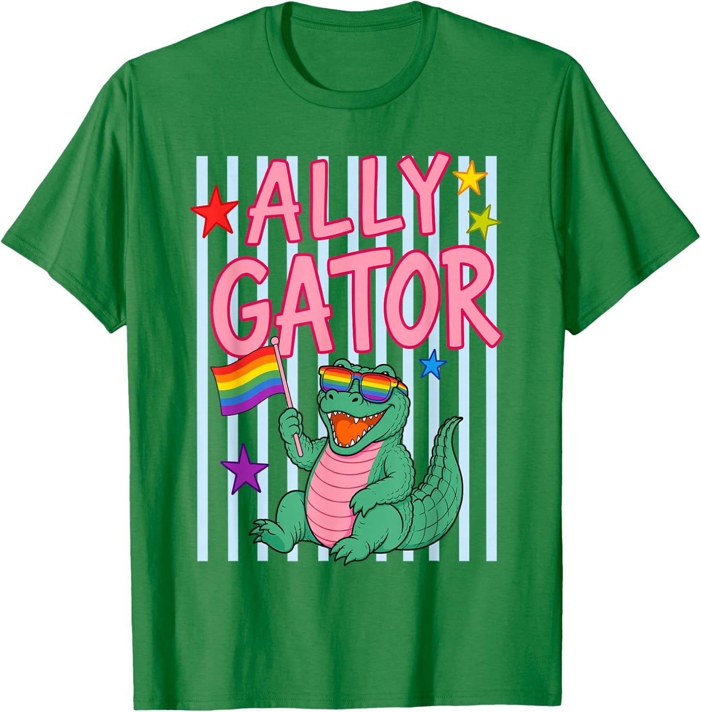 Ally Gator Pride Month Rainbow Flag Gay LGBT Ally Alligator T-Shirt - T-Shirt | Irish Green