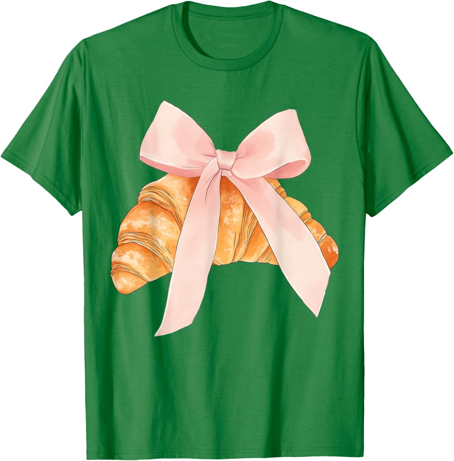 Coquette Pink Bow Croissant Cute Baking Baker Pastry Girl T-Shirt - T-Shirt | Irish Green