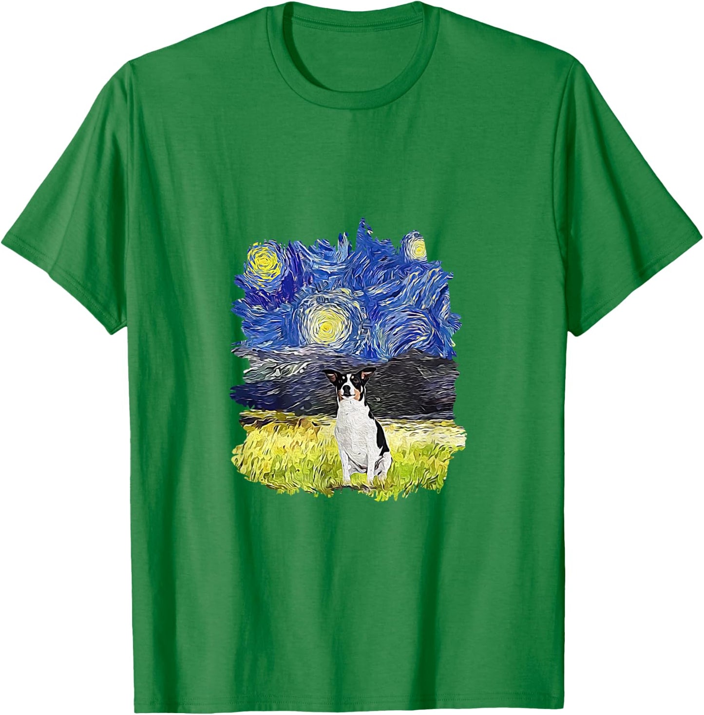 Starry Night Impressionist - Dog Art Rat Terrier Men Women Kids T-Shirt - T-Shirt | Irish Green