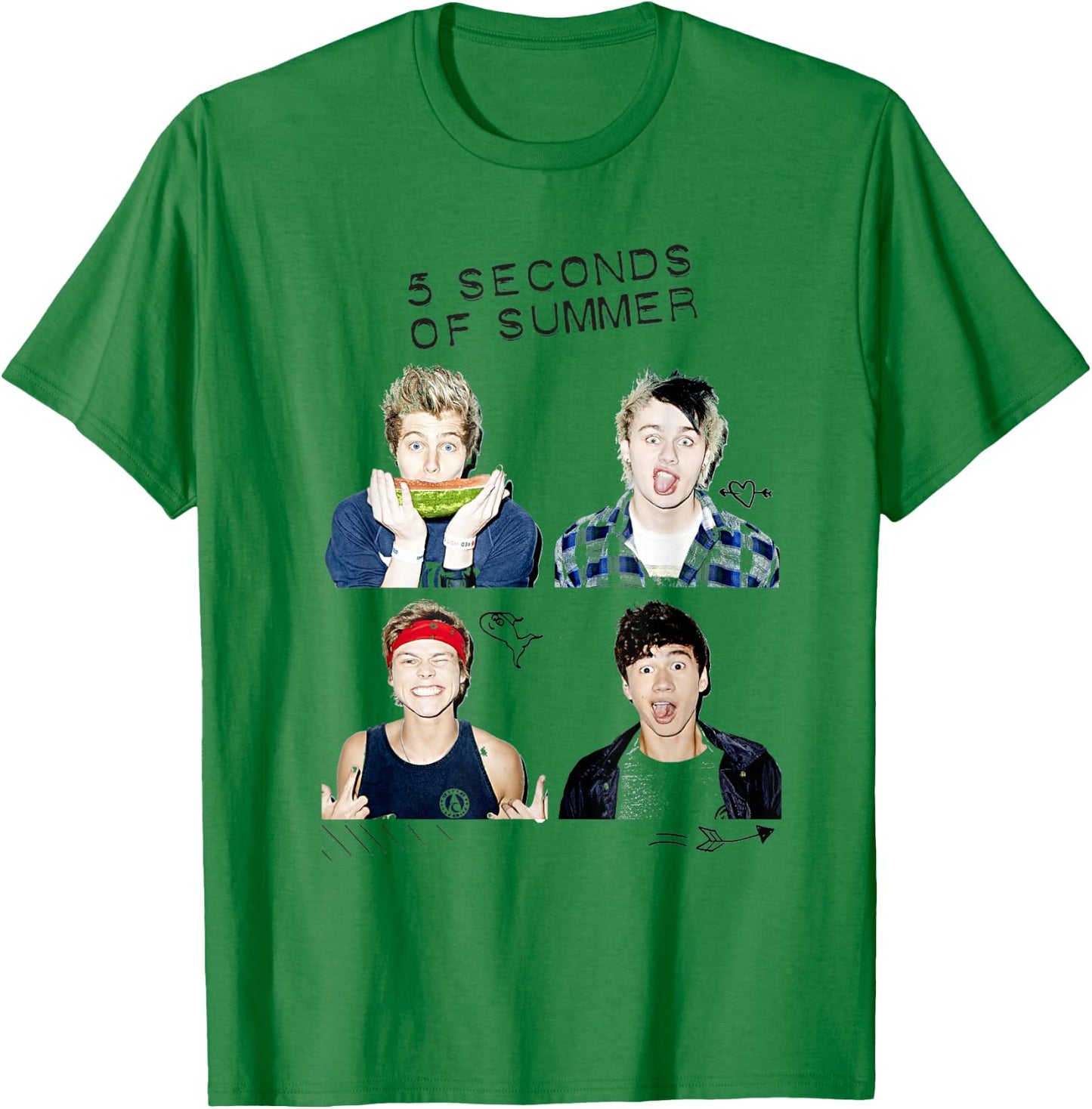 5 Seconds of Summer - Photo Scribble T-Shirt - T-Shirt | Irish Green