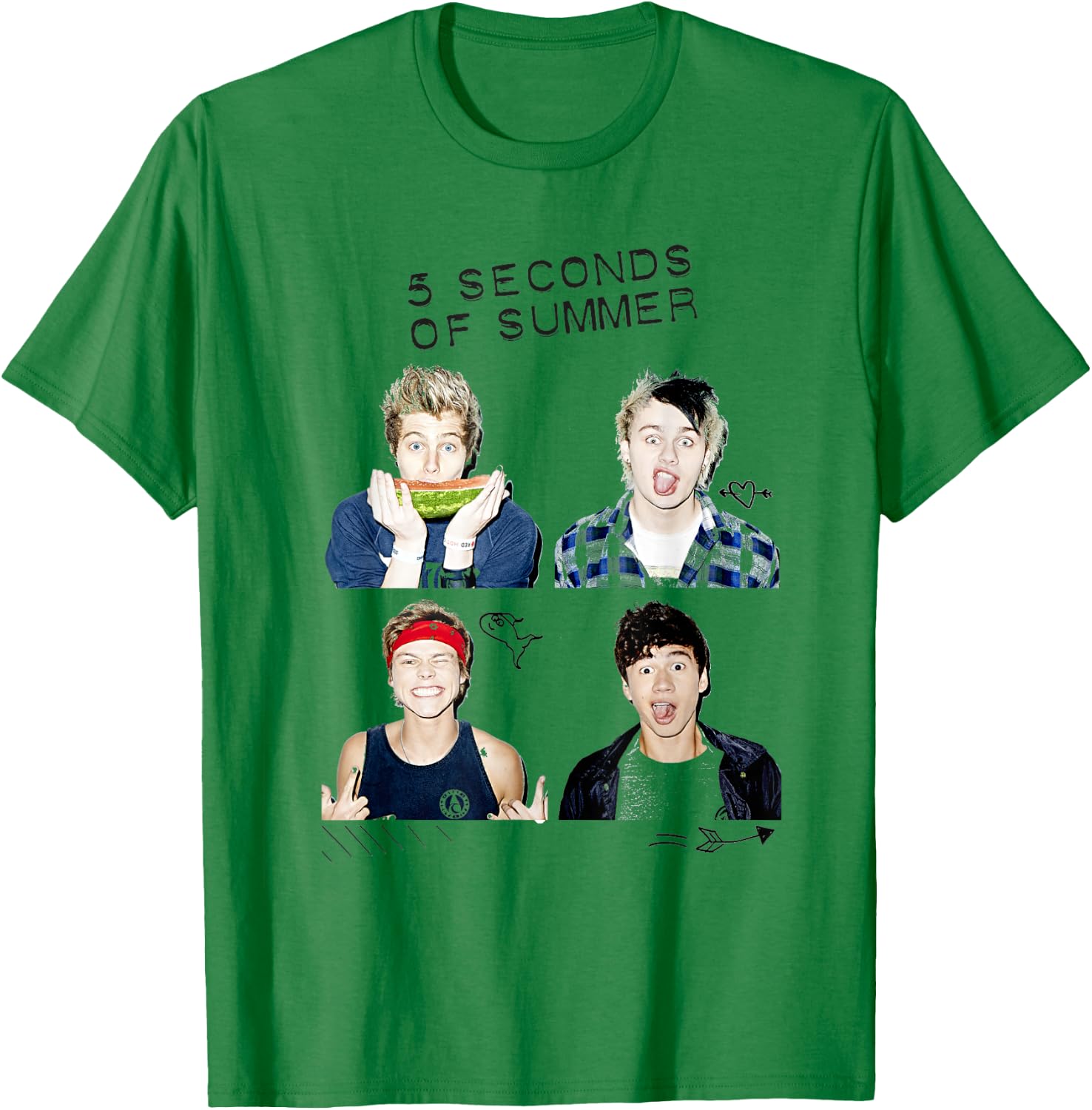 5 Seconds of Summer - Photo Scribble T-Shirt - T-Shirt | Irish Green