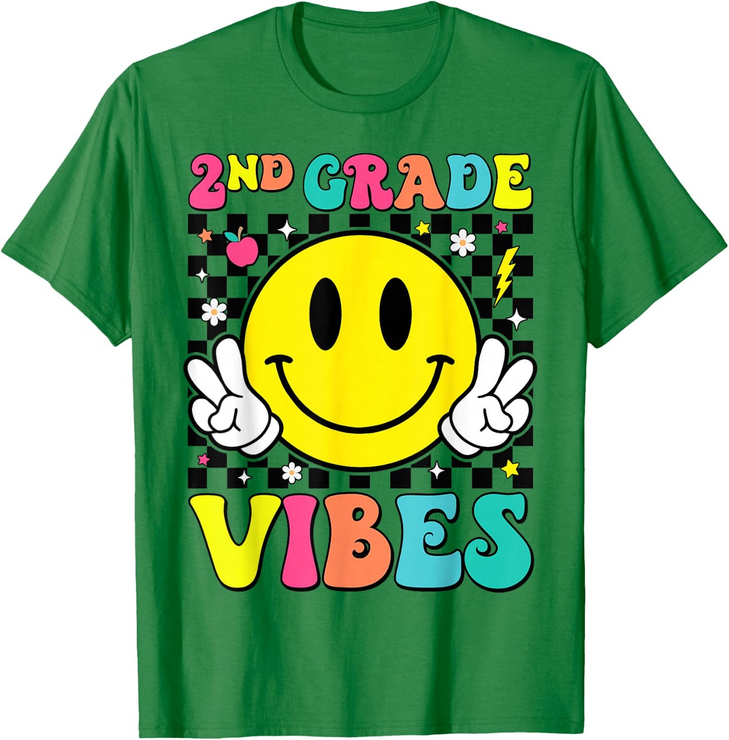 Girls 2nd Grade Vibes Smile Face Back to School Second Grade T-Shirt - T-Shirt | Irish Green