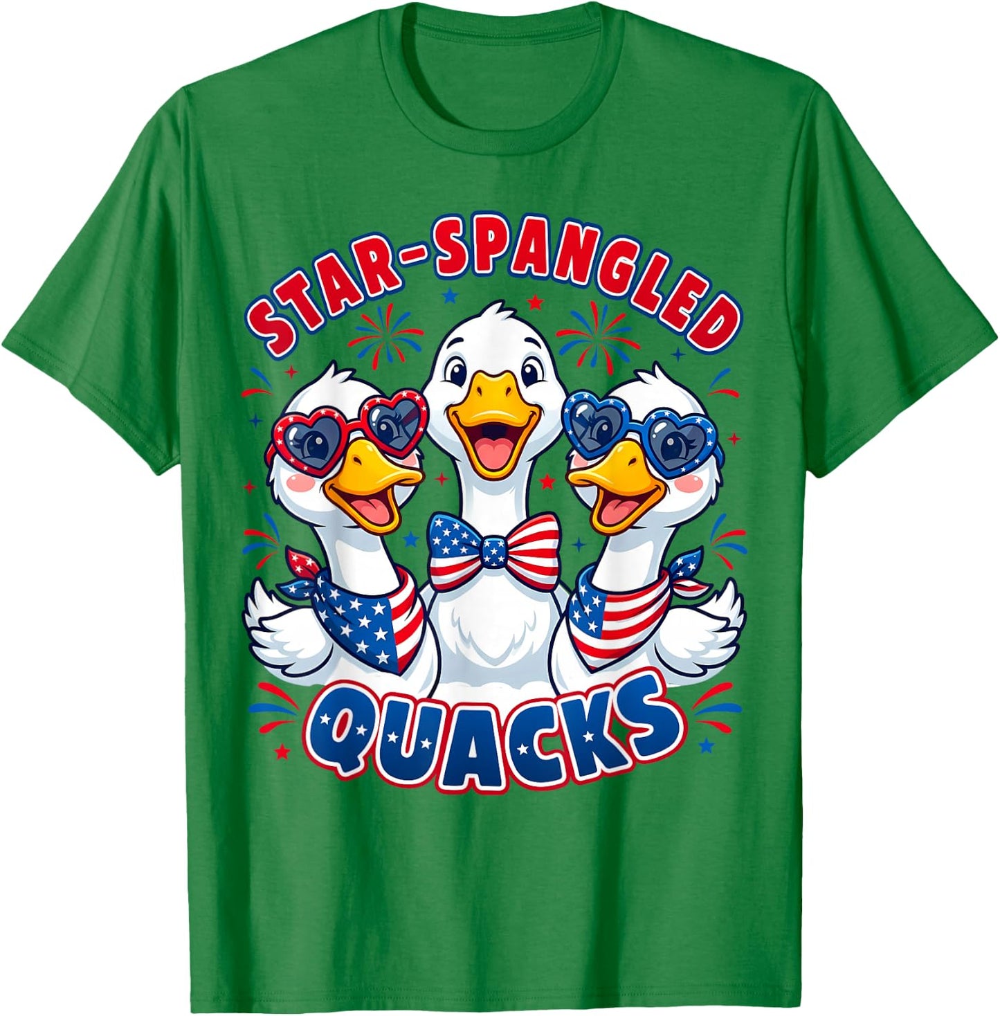 Star-Spangled Quacks Funny Patriotic Ducks 4th of July USA T-Shirt - T-Shirt | Irish Green