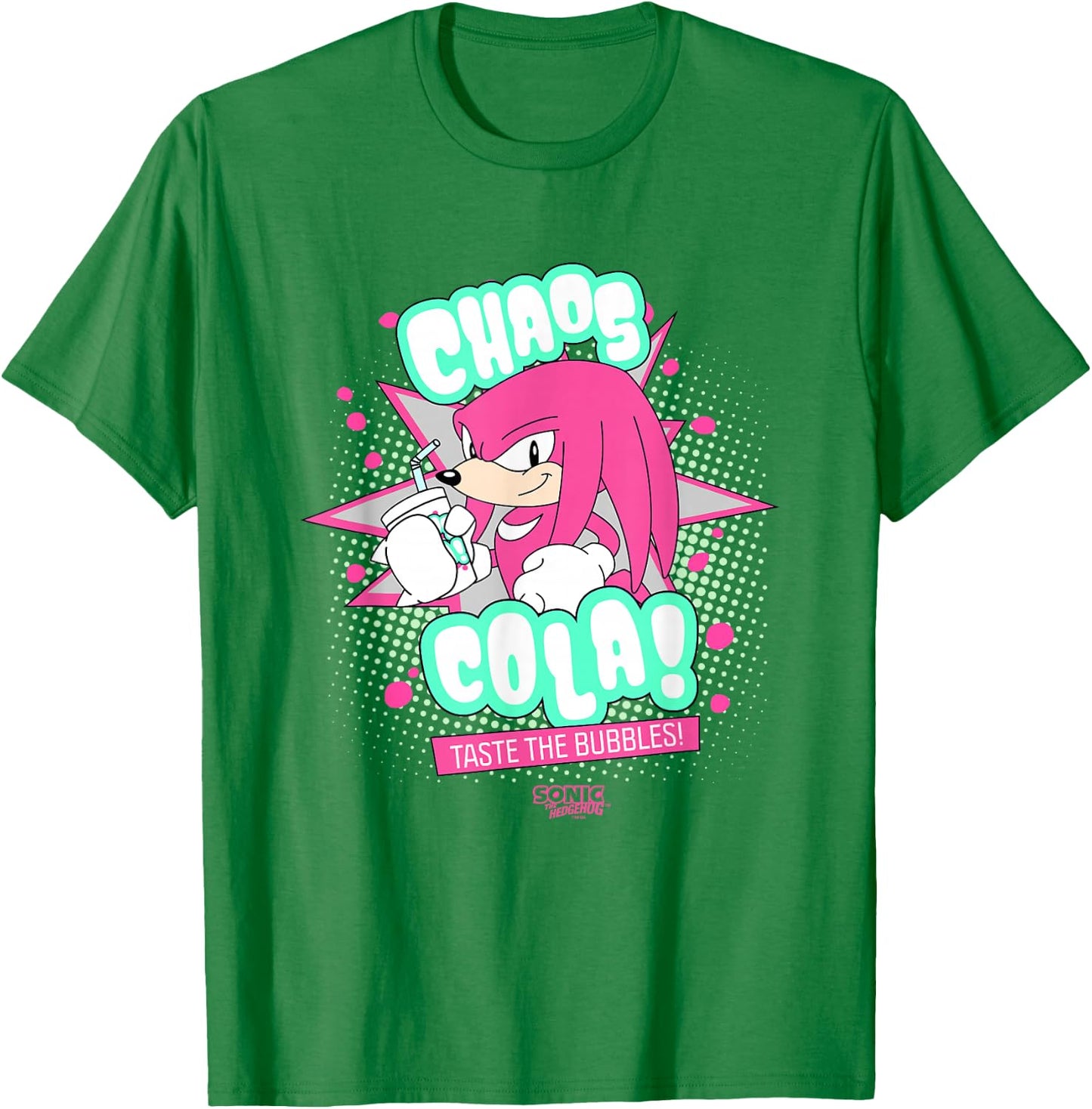 Sonic The Hedgehog Knuckles Chaos Cola Taste The Bubbles T-Shirt - T-Shirt | Irish Green