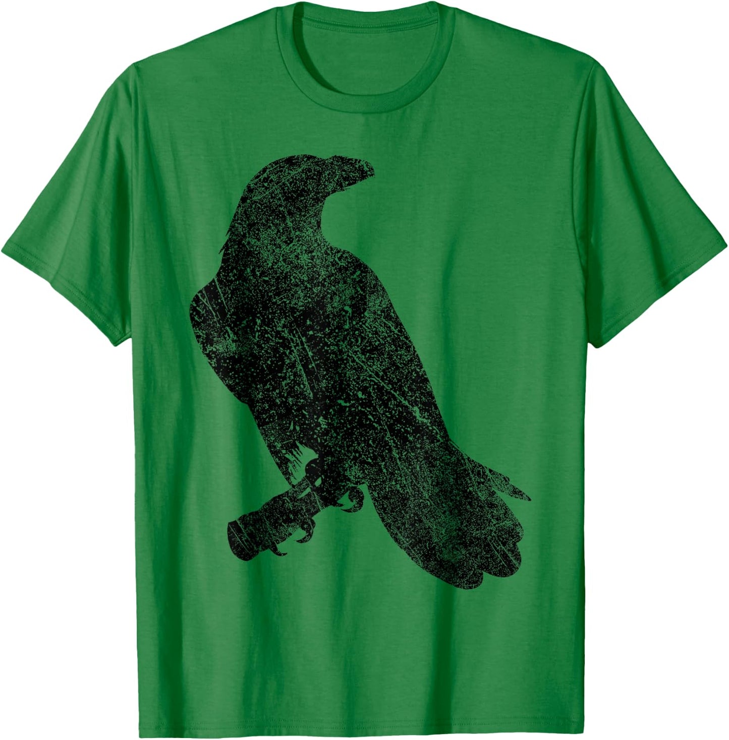 Beautiful raven silhouette black crow distressed vintage T-Shirt - T-Shirt | Irish Green