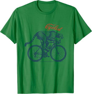 Cycling Cheetah, Cyclist Biking Bicycle Accessories T-Shirt - T-Shirt | Irish Green