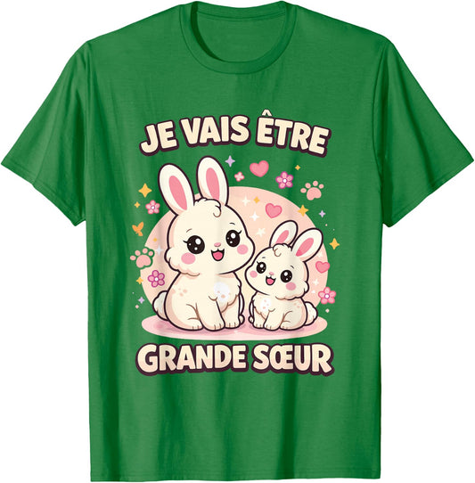 Je Vais Être Grande Sœur Lapin Cadeau Annonce Grossesse T-Shirt - T-Shirt | Irish Green