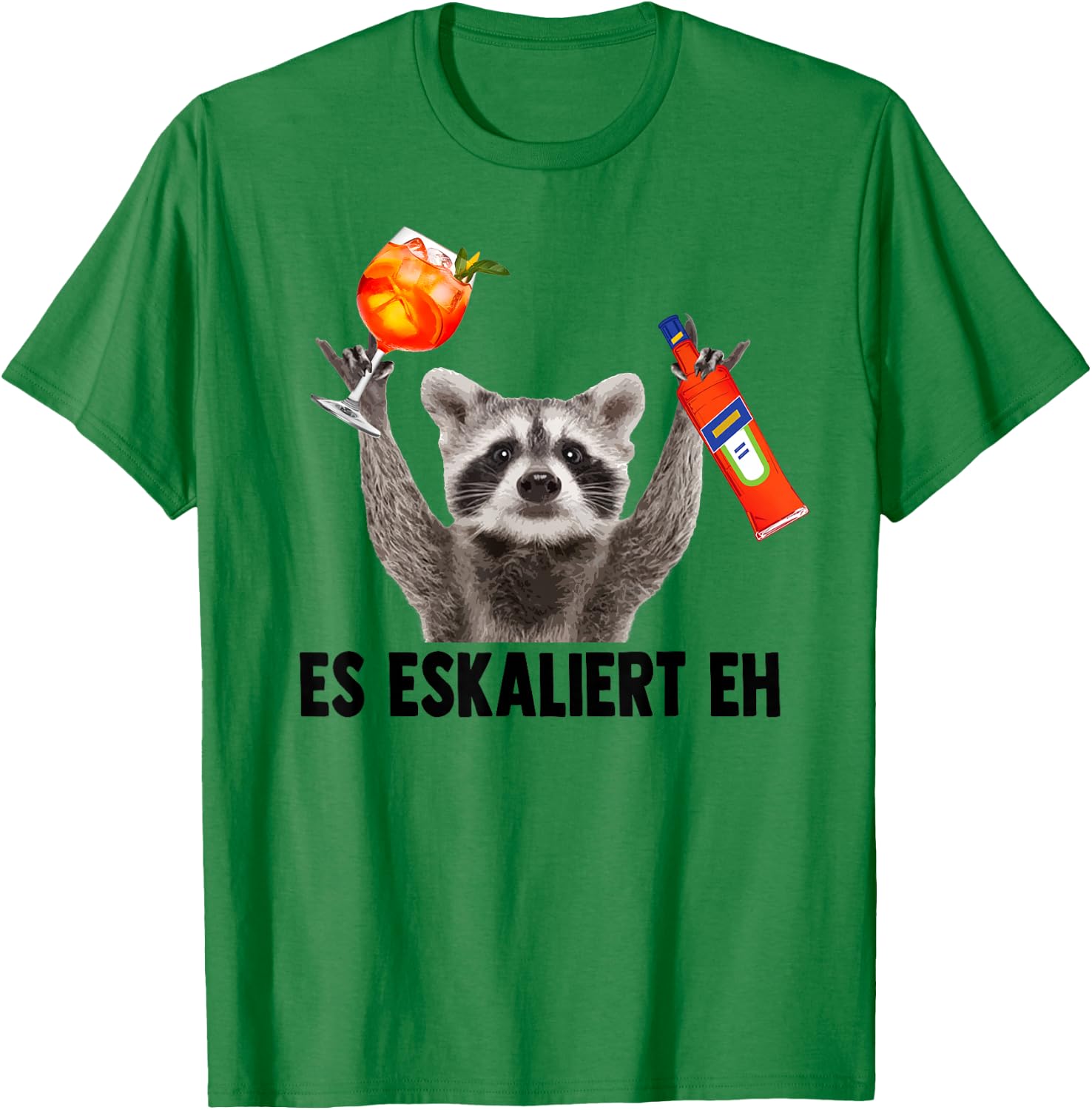 ES ESKALIERT EH X Raccoon Meme Racoon X Pedro Spritz , White T-Shirt - T-Shirt | Irish Green