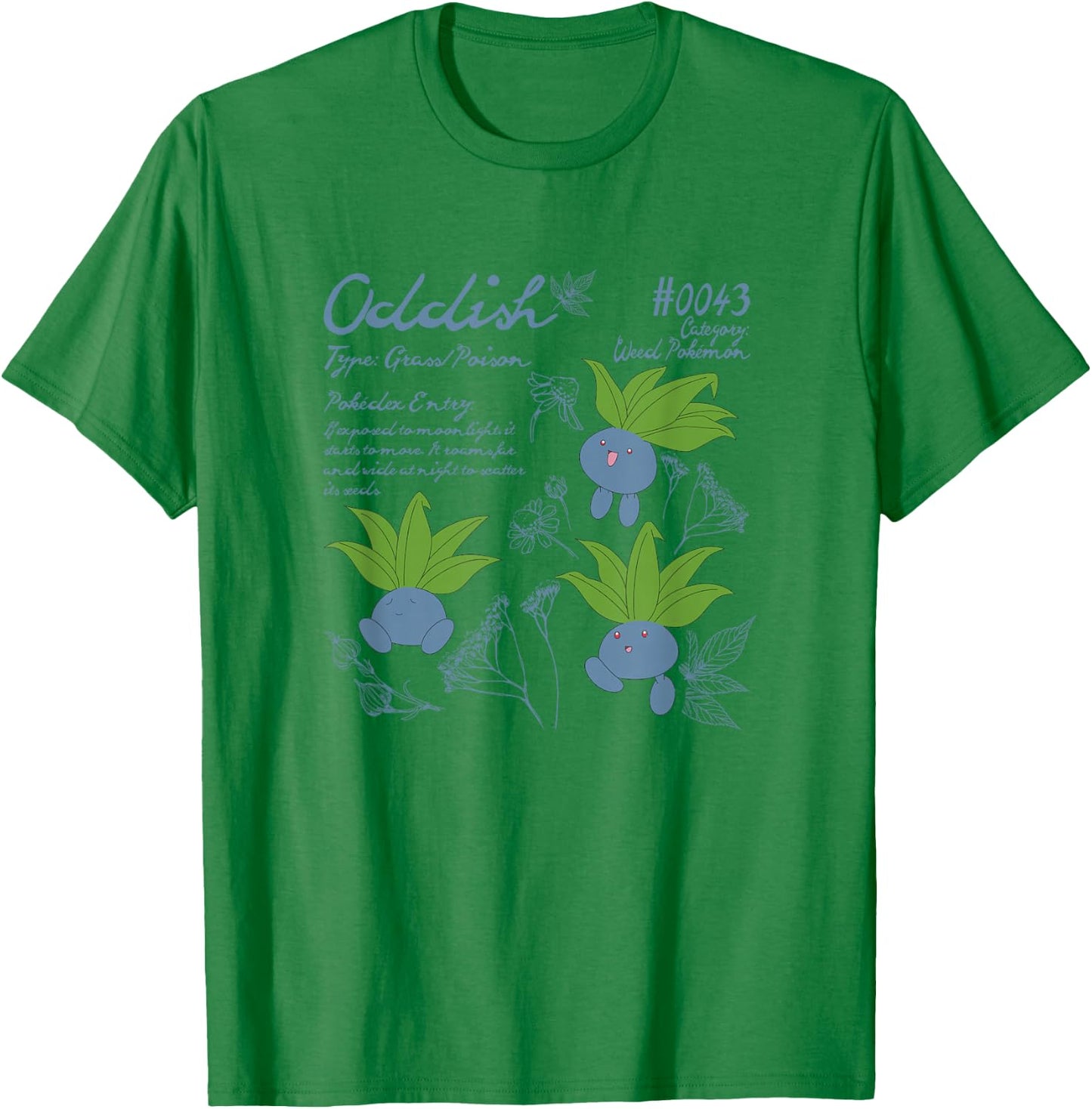 Pokémon Cute Oddish #0043 Pokédex Entry & Type Info T-Shirt - T-Shirt | Irish Green