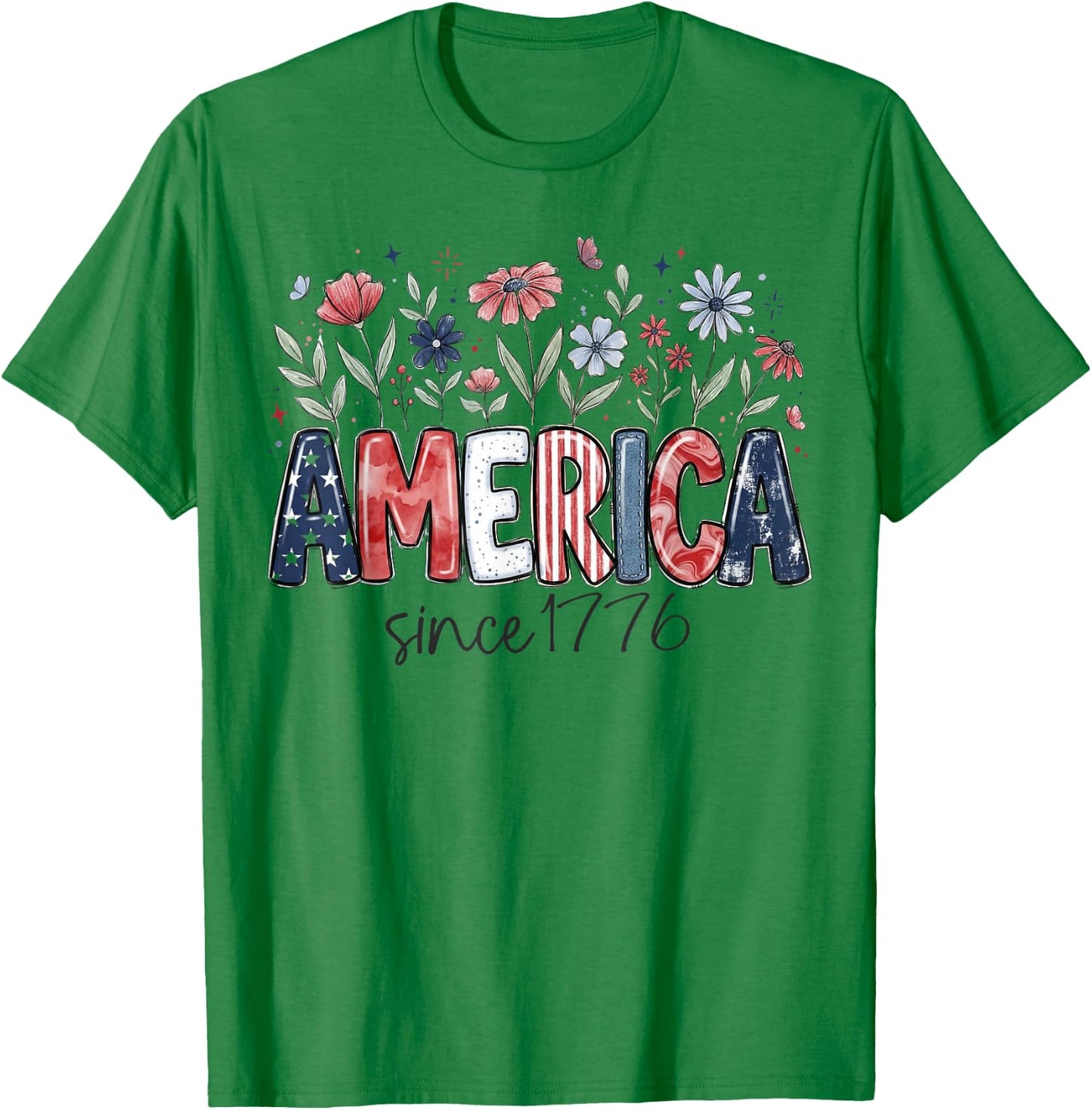 Since 1776 American Vintage Floral Red White and Blue Floral T-Shirt - T-Shirt | Irish Green