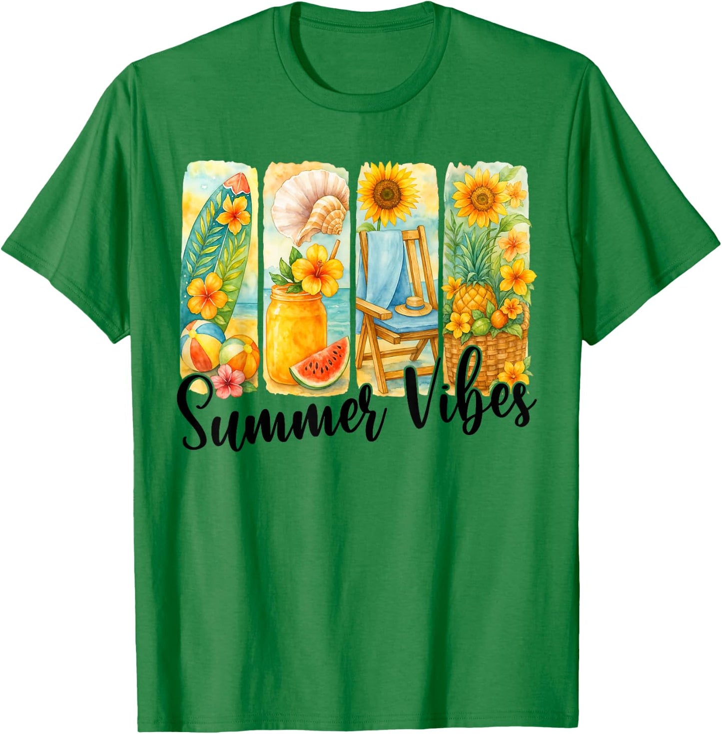 Beach Summer Scene Brushstroke Retro Summer Vibes T-Shirt - T-Shirt | Irish Green