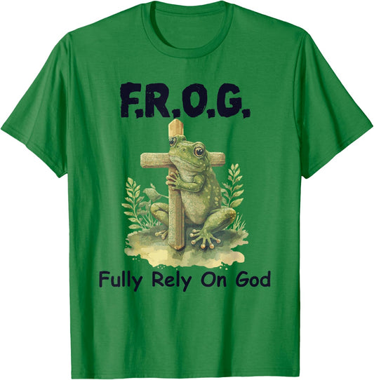 F.R.O.G Fully Rely On God Funny Green Frog T-Shirt - T-Shirt | Irish Green