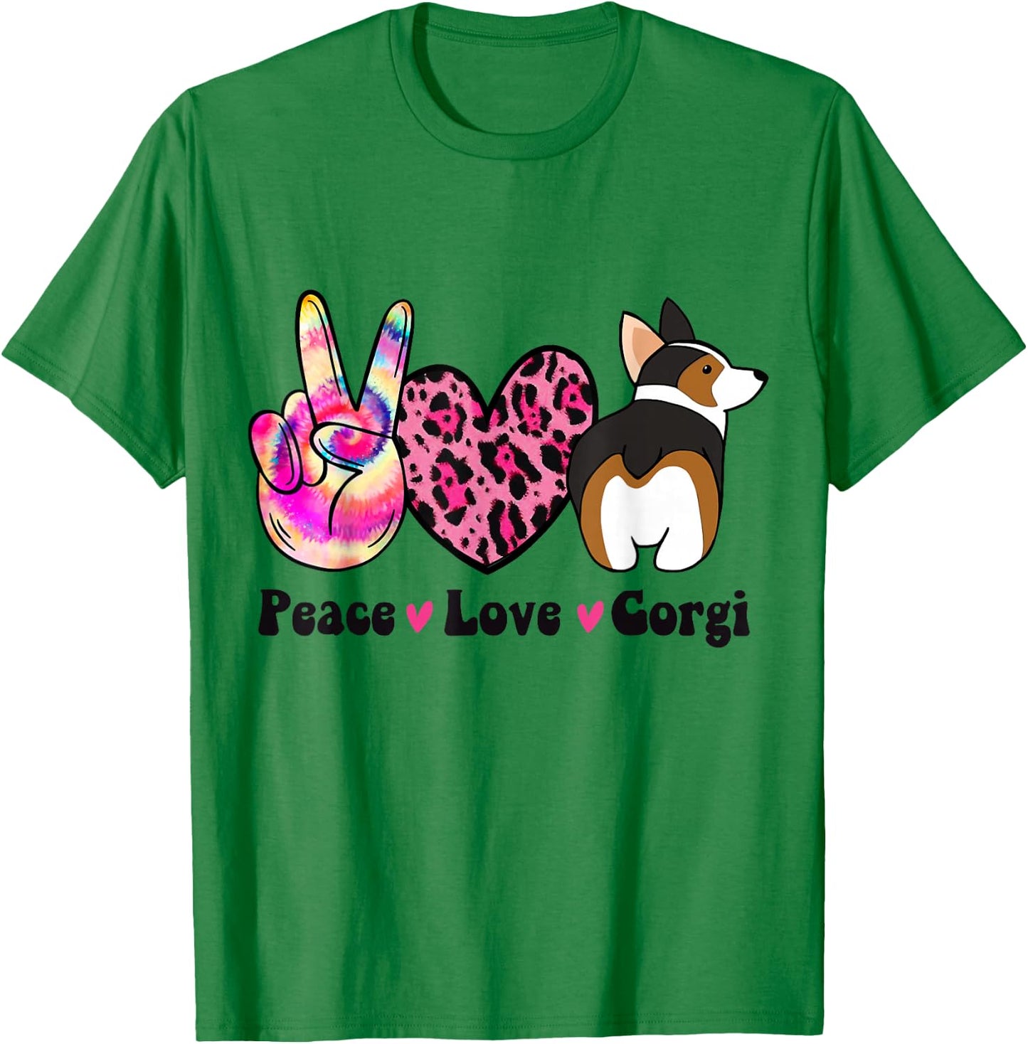 Tie Dye Peace Love Leopard Print Tricolor Corgi Dog Lover T-Shirt - T-Shirt | Irish Green