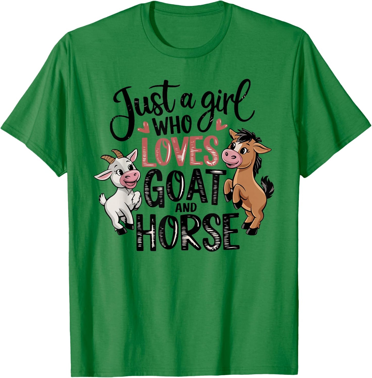 Just A Girl Who Loves Goat & Horse Farming Farmer Kids Girls T-Shirt - T-Shirt | Irish Green