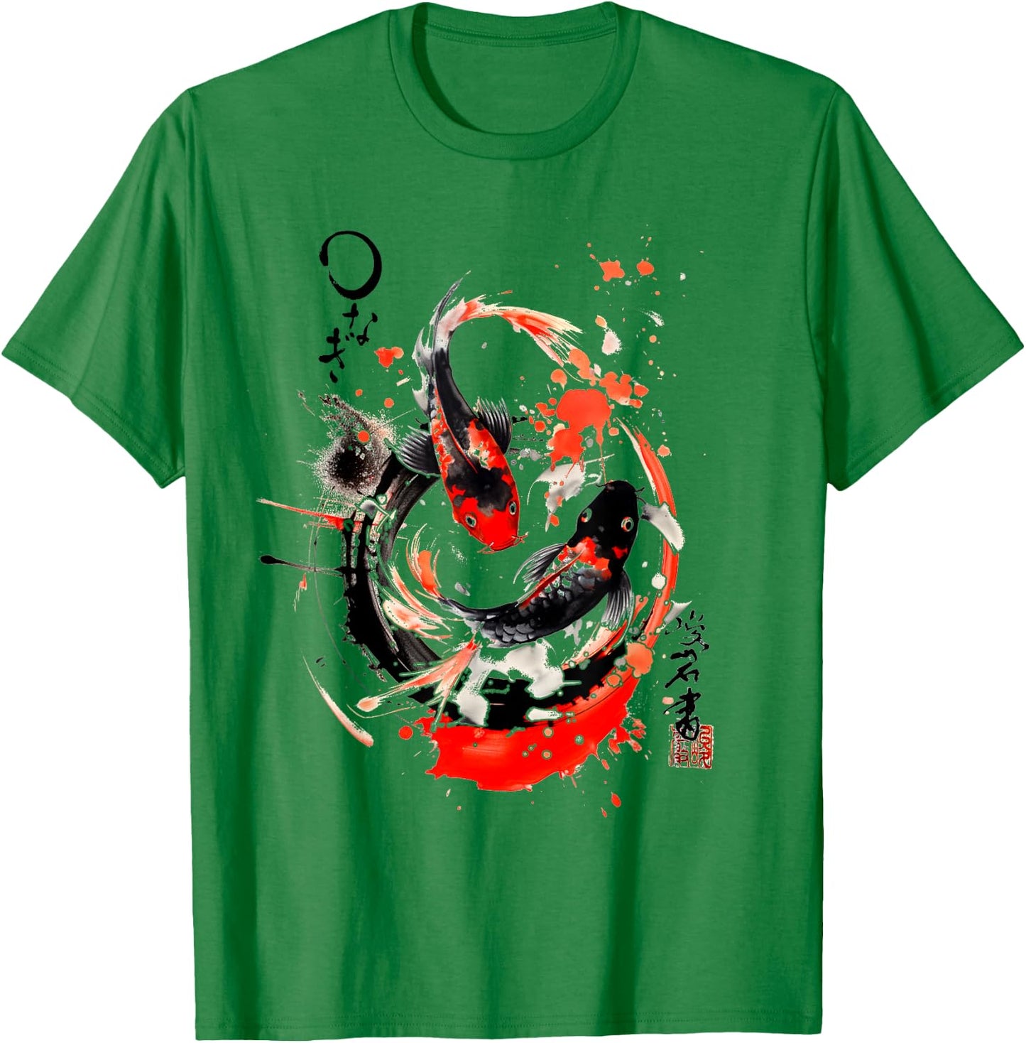 Japanese Koi Carp Fish Sakura Japan Art sumi-e Karpfen T-Shirt - T-Shirt | Irish Green
