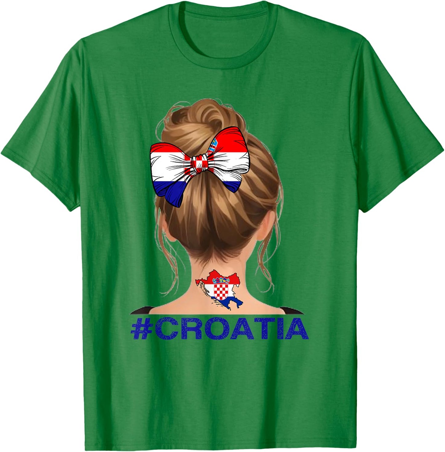 Kroatisches Mädchen – Kroatien-Flagge unordentlicher Dutt T-Shirt - T-Shirt | Irish Green