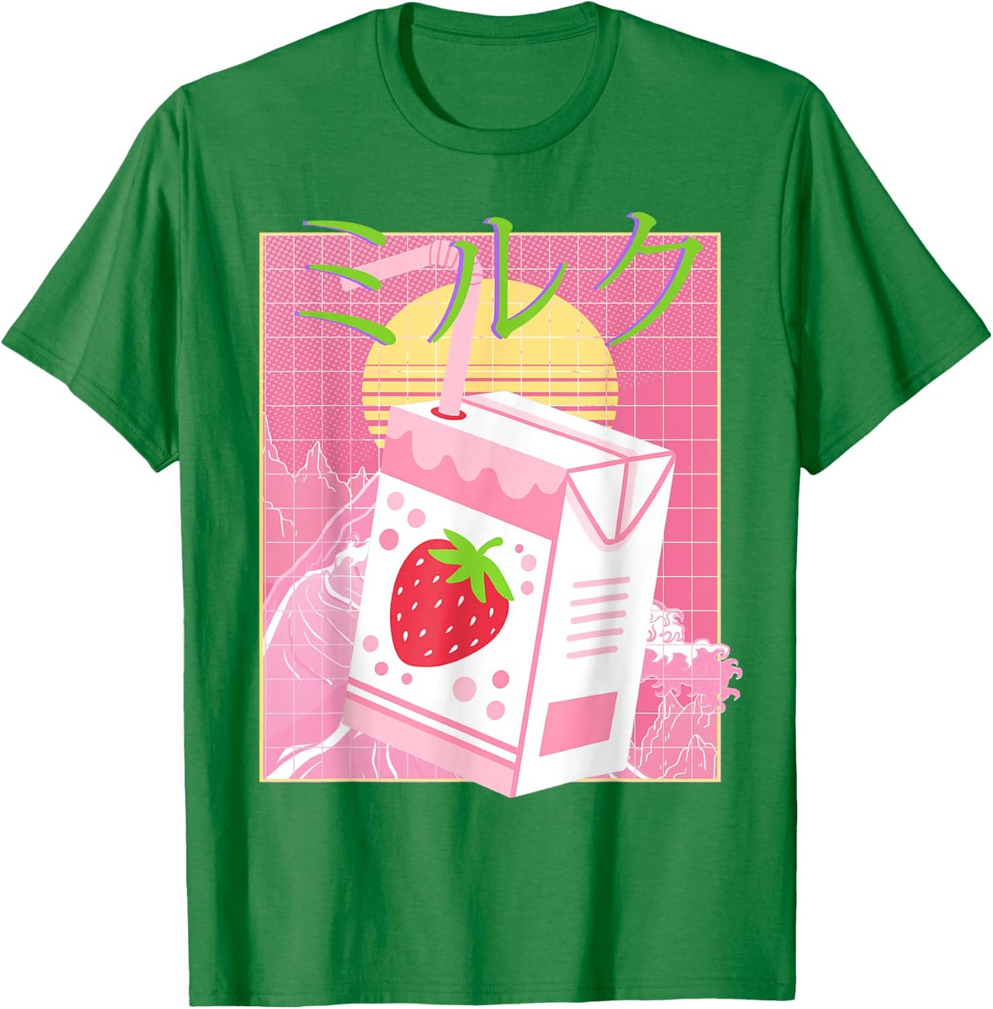 Pink Strawberry Milk| Japanese Aesthetic Milk Carton T-Shirt - T-Shirt | Irish Green