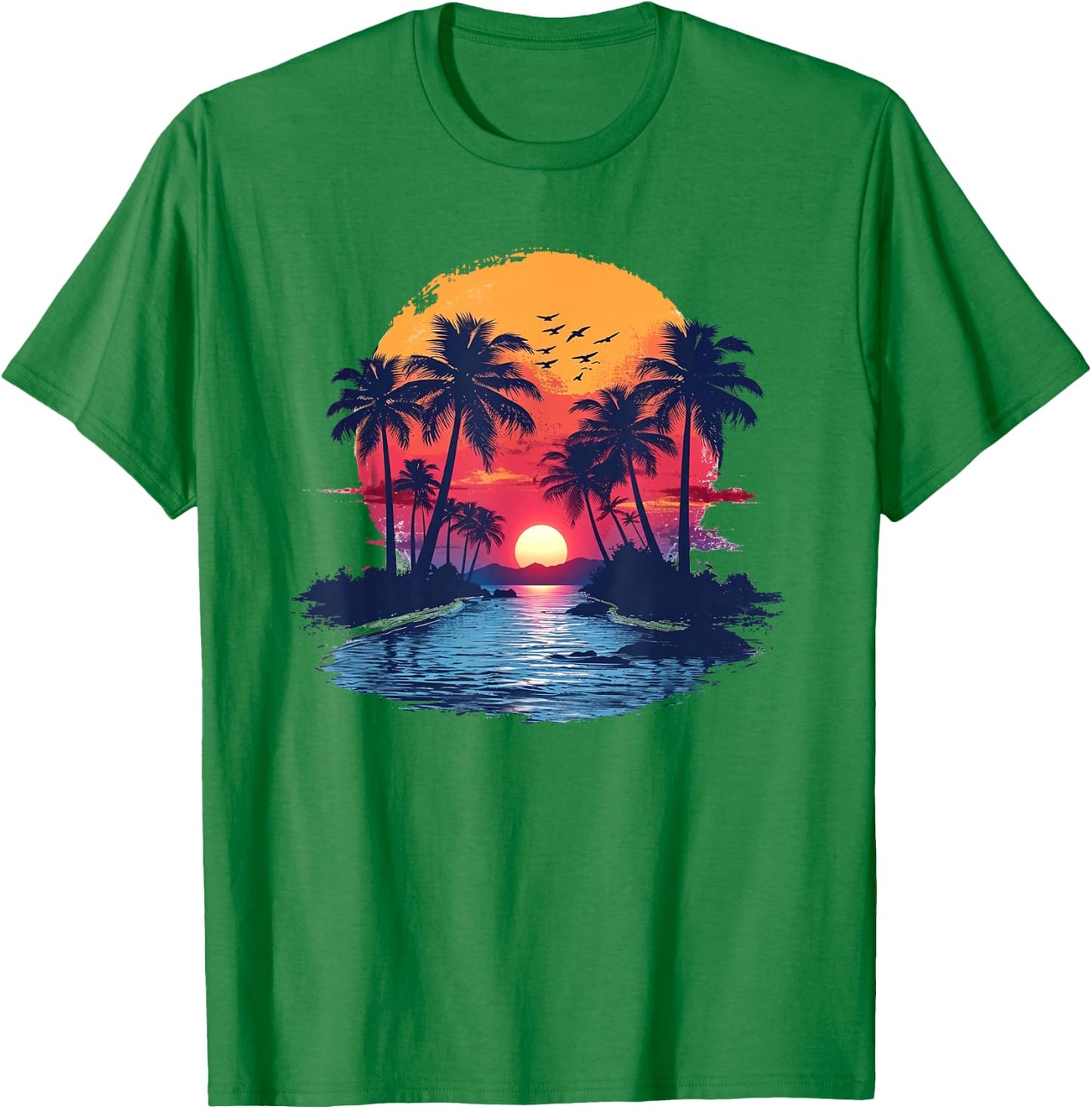 Tropical Paradise Beach with Palm Trees , White T-Shirt - T-Shirt | Irish Green