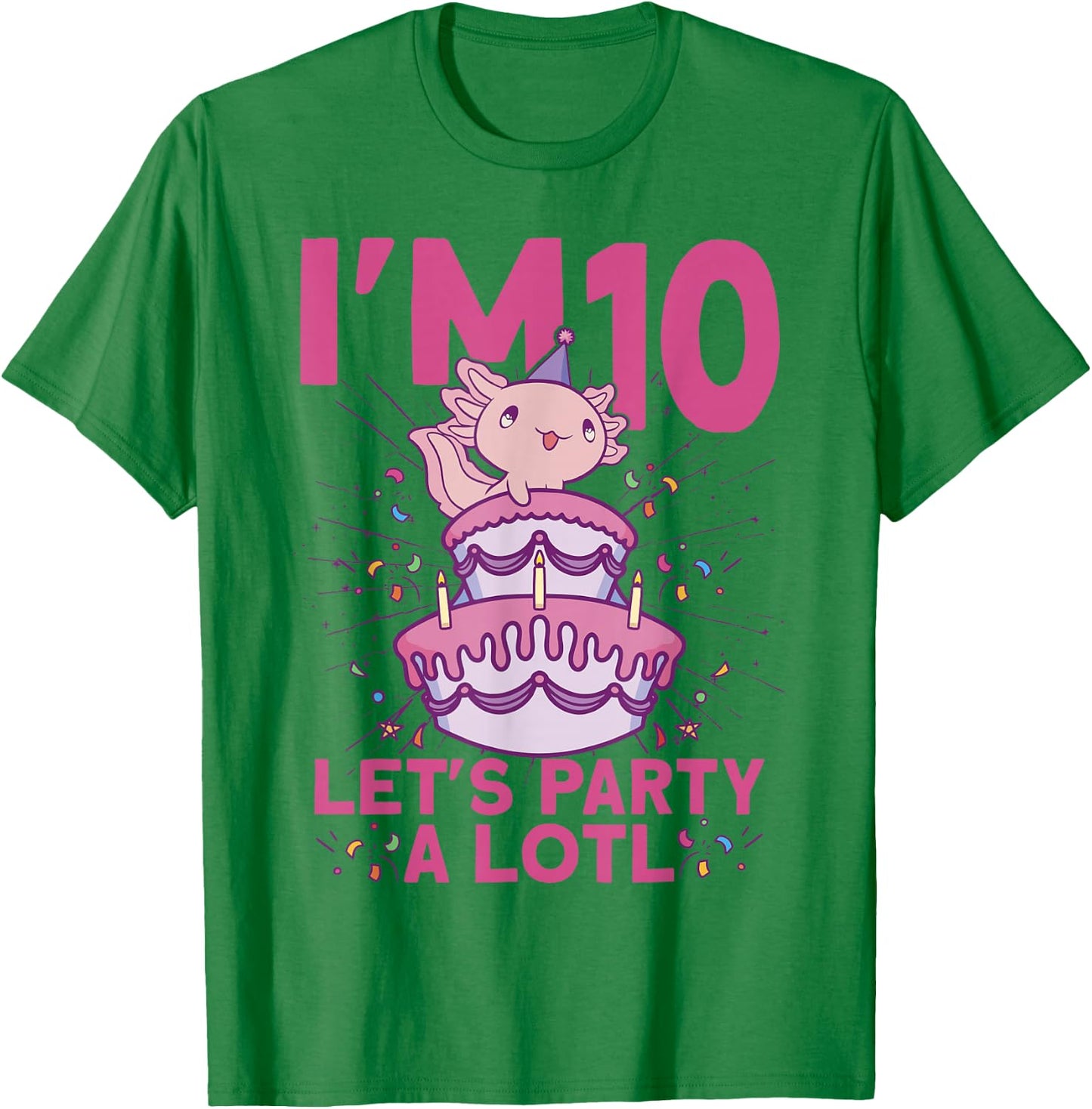I'm 10 bday Axolotl party cute 10th Birthday Kids Axolotl T-Shirt - T-Shirt | Irish Green