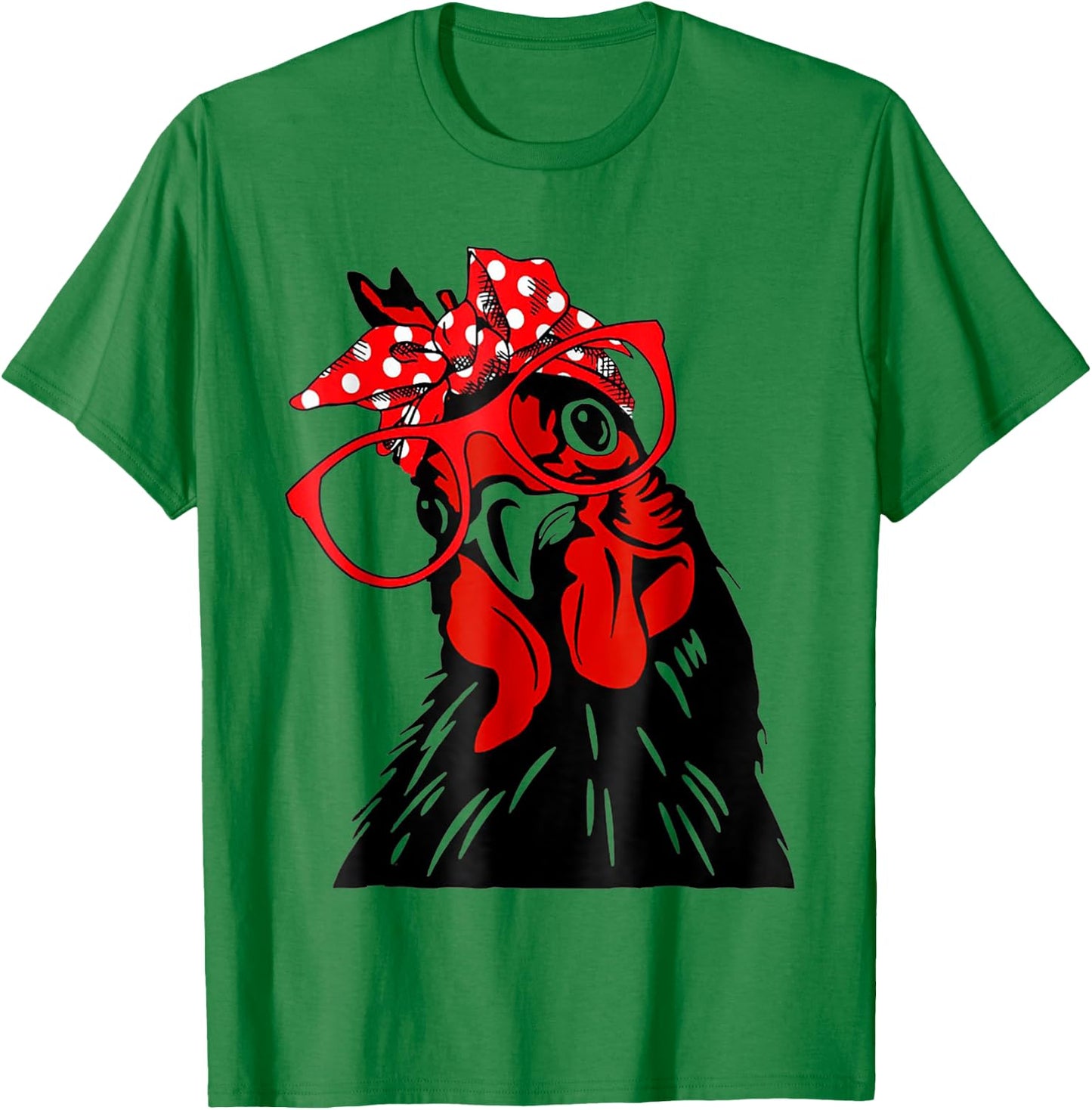 cute Women Girl Chicken With Bandana Headband and Glasses T-Shirt - T-Shirt | Irish Green