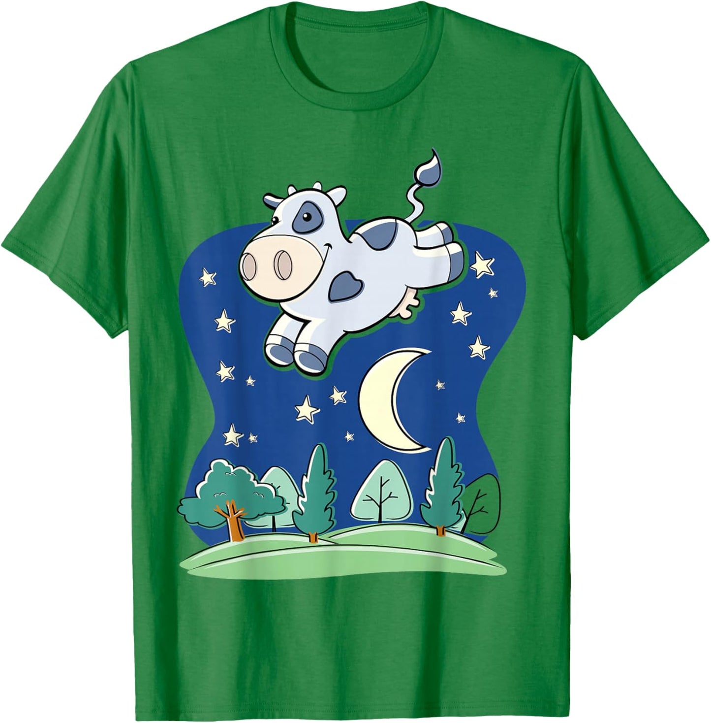 Cow Jumped Over the Moon - Cartoon w Common Saying T-Shirt - T-Shirt | Irish Green
